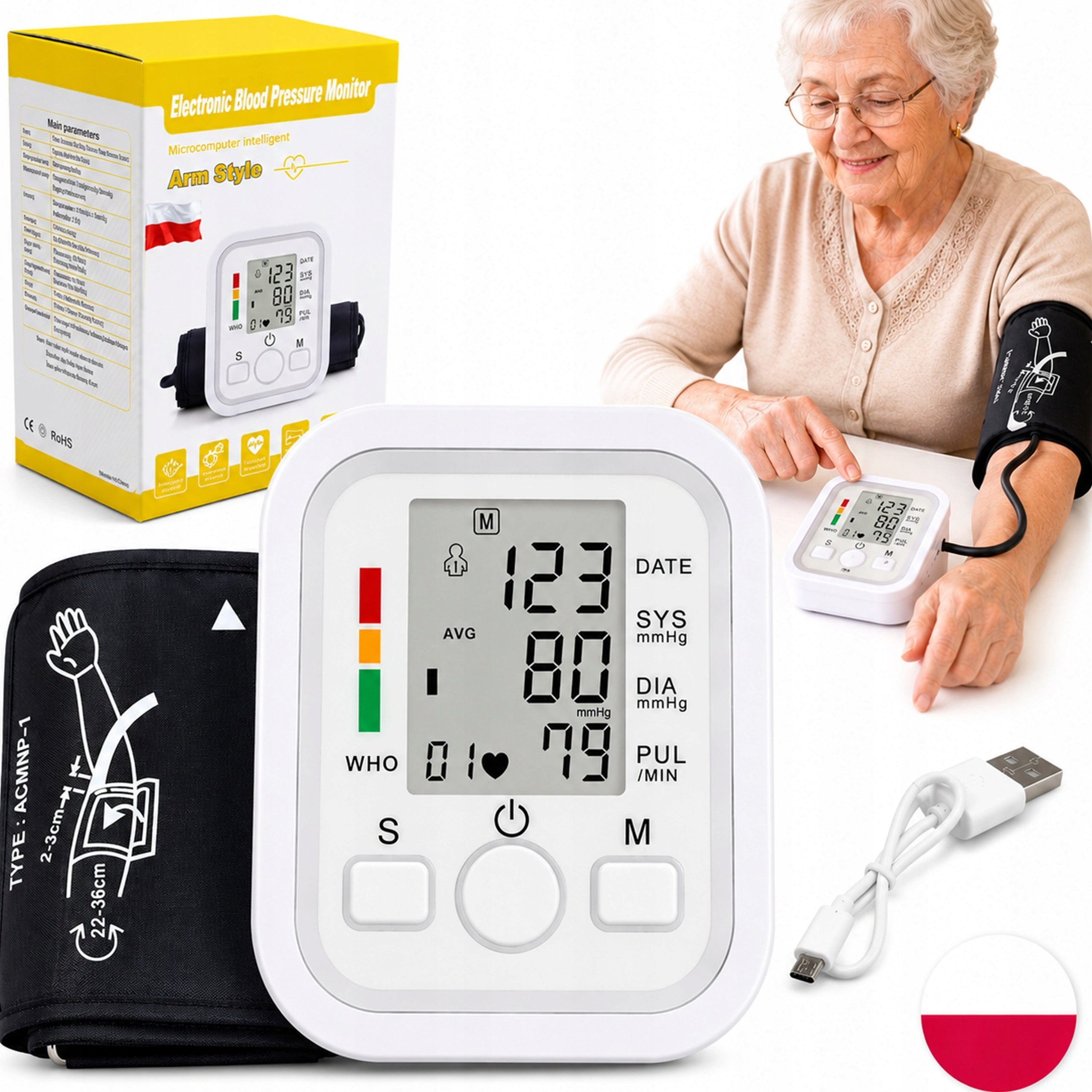 EASY-TO-USE SHOULDER BLOOD PRESSURE MONITOR POLISH VERSION SPEAKS in Polish