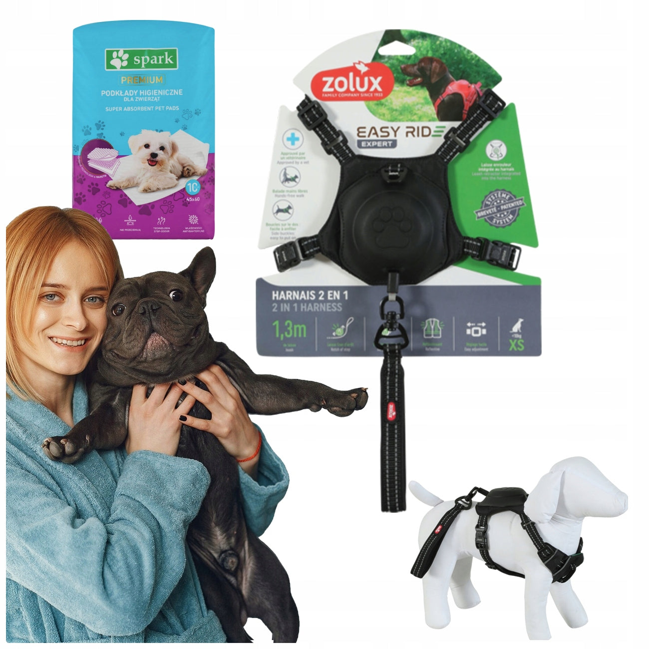 EASYRIDE HARNESS FOR DOG XS INTEGRATED LEASH SYSTEM BLACK + FREEBIE