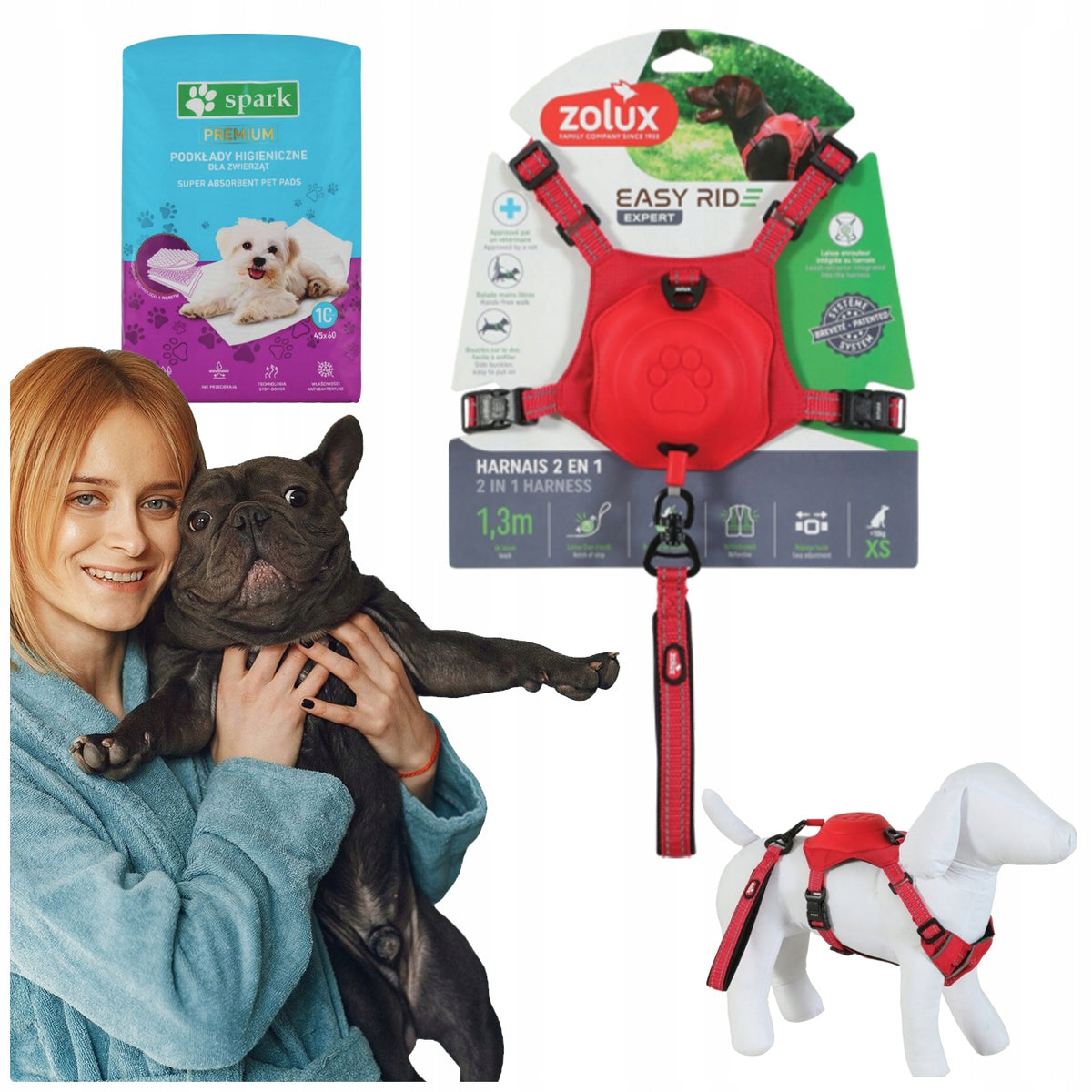 EASYRIDE HARNESS FOR DOG XS INTEGRATED LEASH SYSTEM RED + FREEBIE