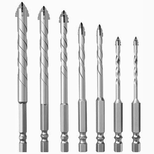 ECCENTRIC DRILL BITS SET OF 7 HARD METAL FOUR BLADES FOR PROFESSIONAL