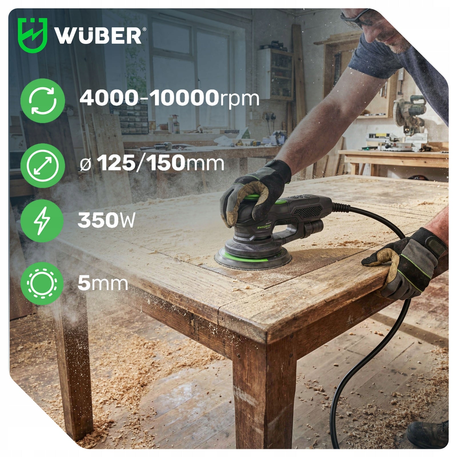 ECCENTRIC OSCILLATING GRINDER ADJUSTABLE STRONG 2 PADS 150/125mm LIP Manufacturer code W23006 SZLIFIERKA OSCYLACYJNA MIMOŚRODOWA 350