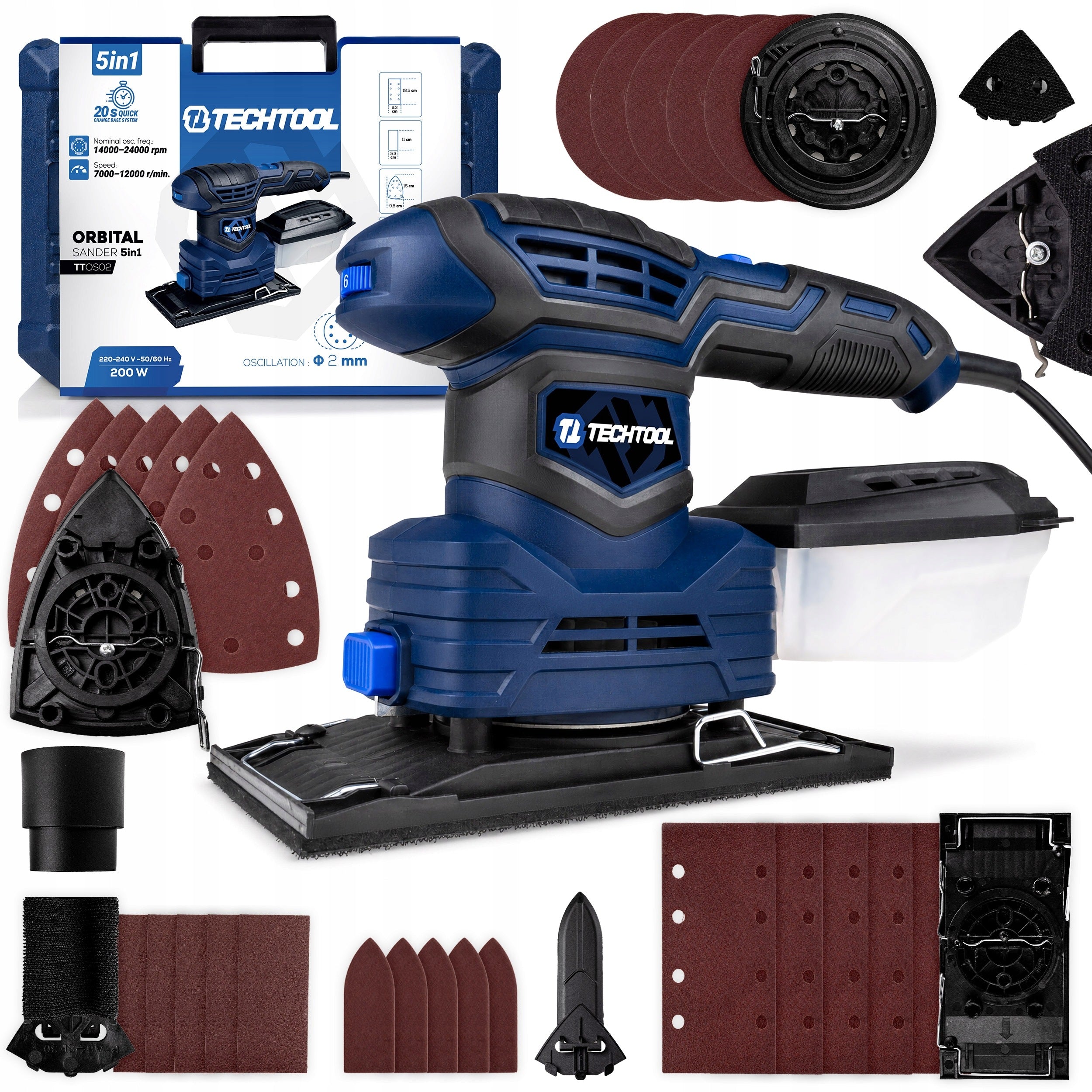 ECCENTRIC OSCILLATING GRINDER FOR WOOD 5in1 MULTIFUNCTIONAL 25 PAPERS