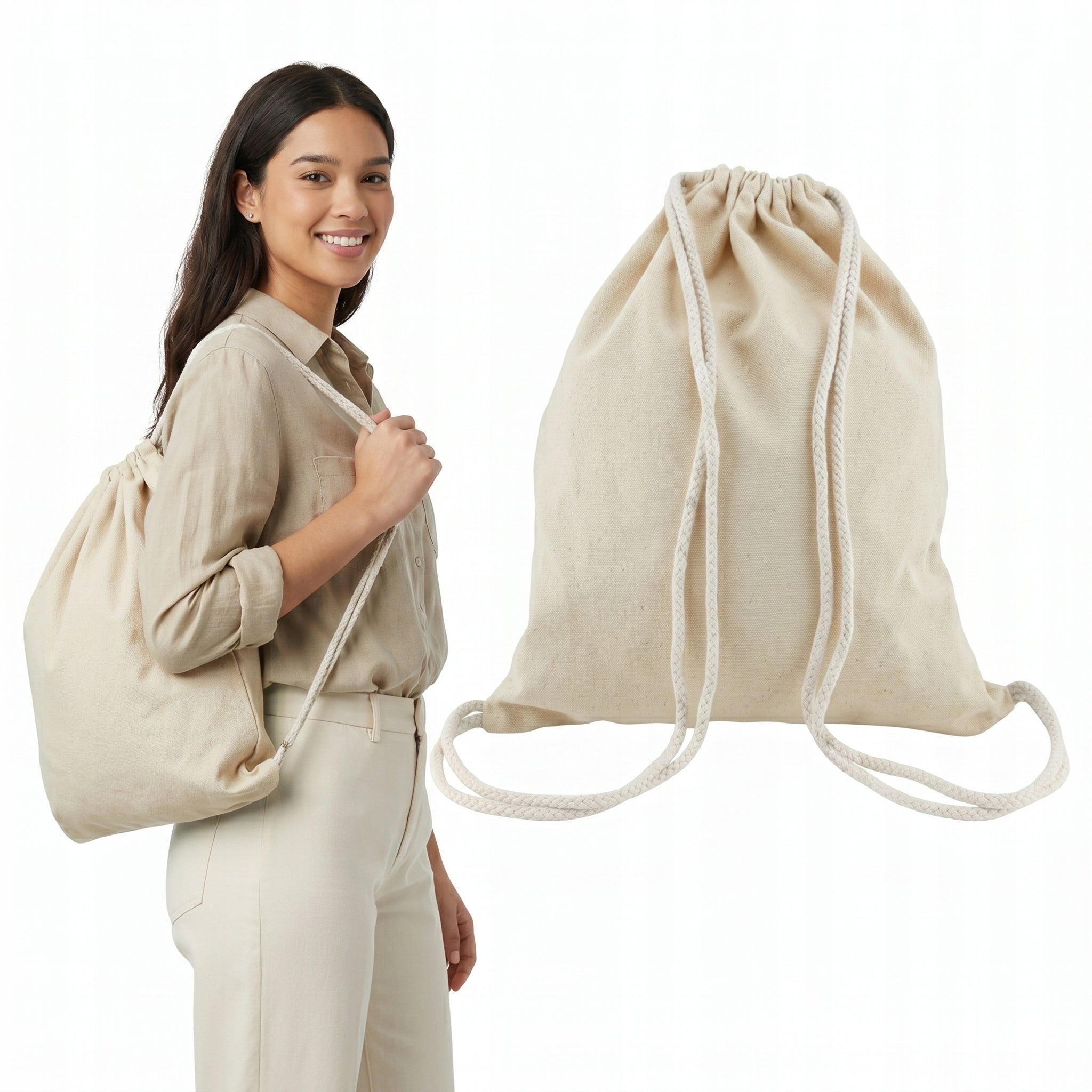 ECO BACKPACK COTTON BAG backpack on strings drawstring bag NATURAL