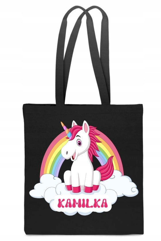 ECO BAG BLACK WITH ANY NAME INSCRIPTION Unicorn Rainbow TT_575_cz