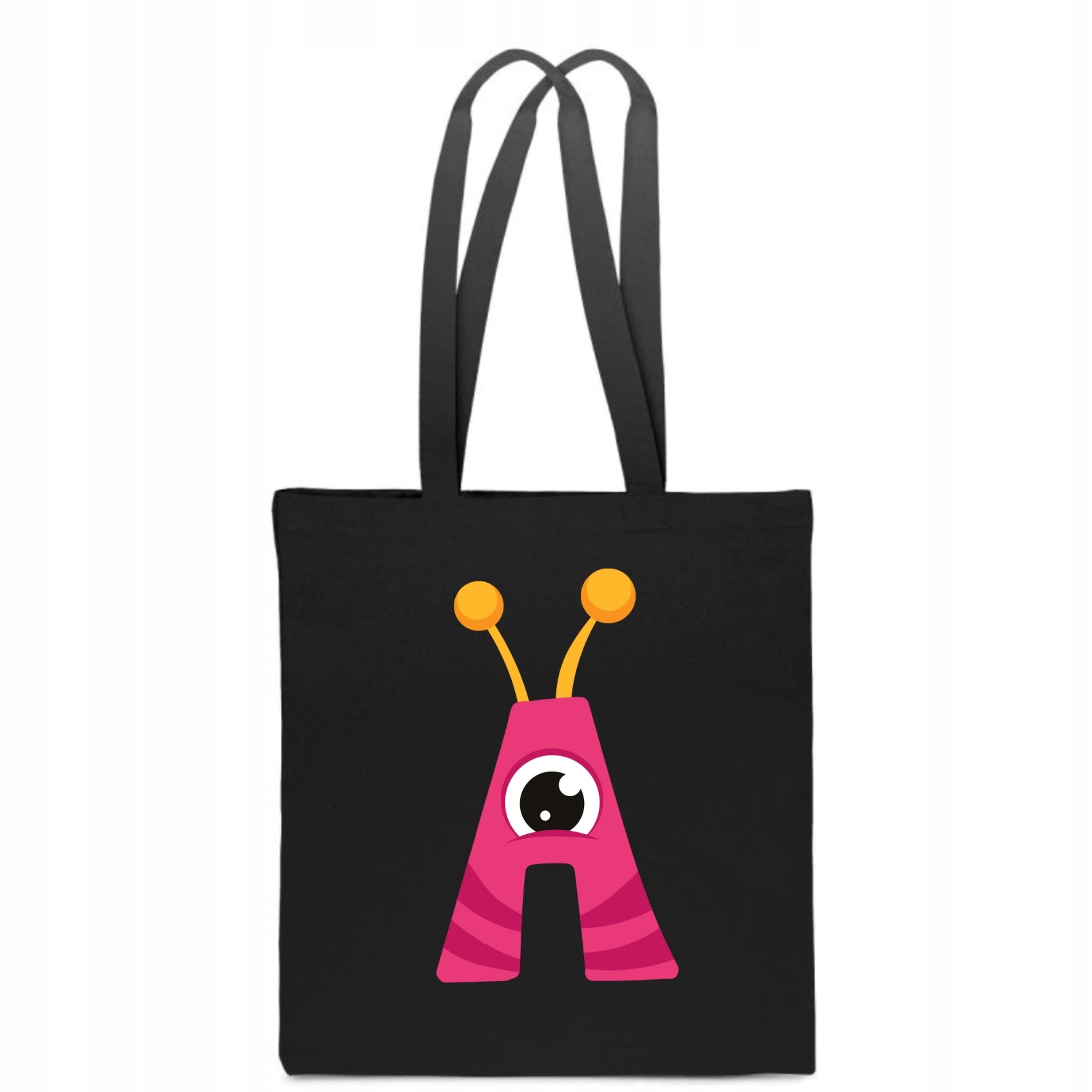 ECO BAG Black children's cotton with LETTER A baby name monster TT_495