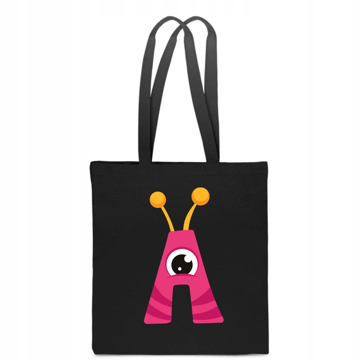ECO BAG Black children's cotton with LETTER A baby name monster TT_495