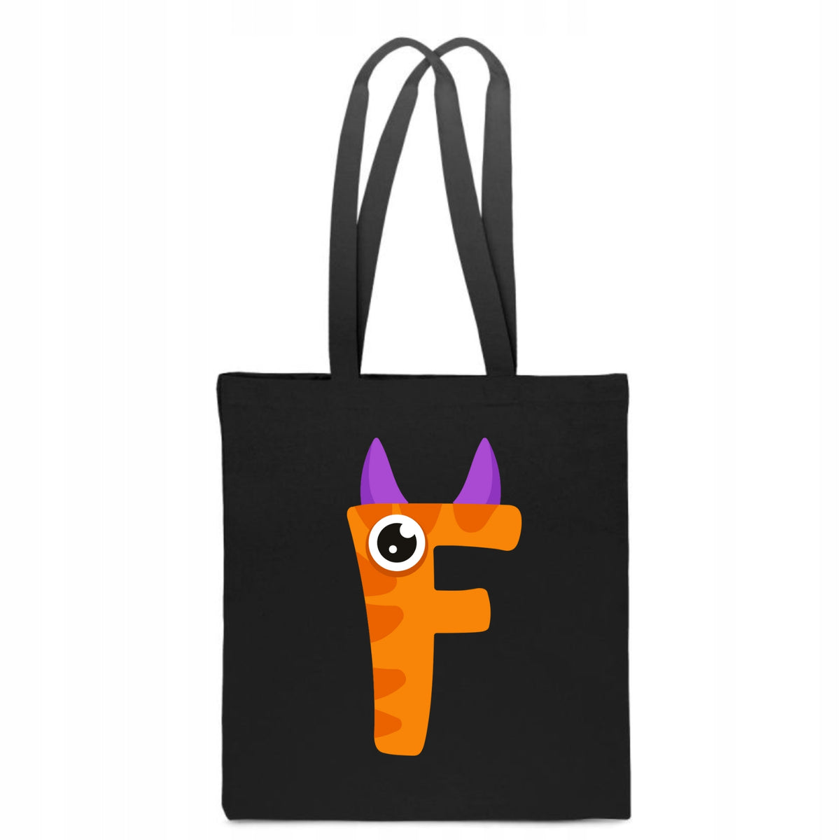 ECO BAG Black children's cotton with LETTER F baby name monster TT_500