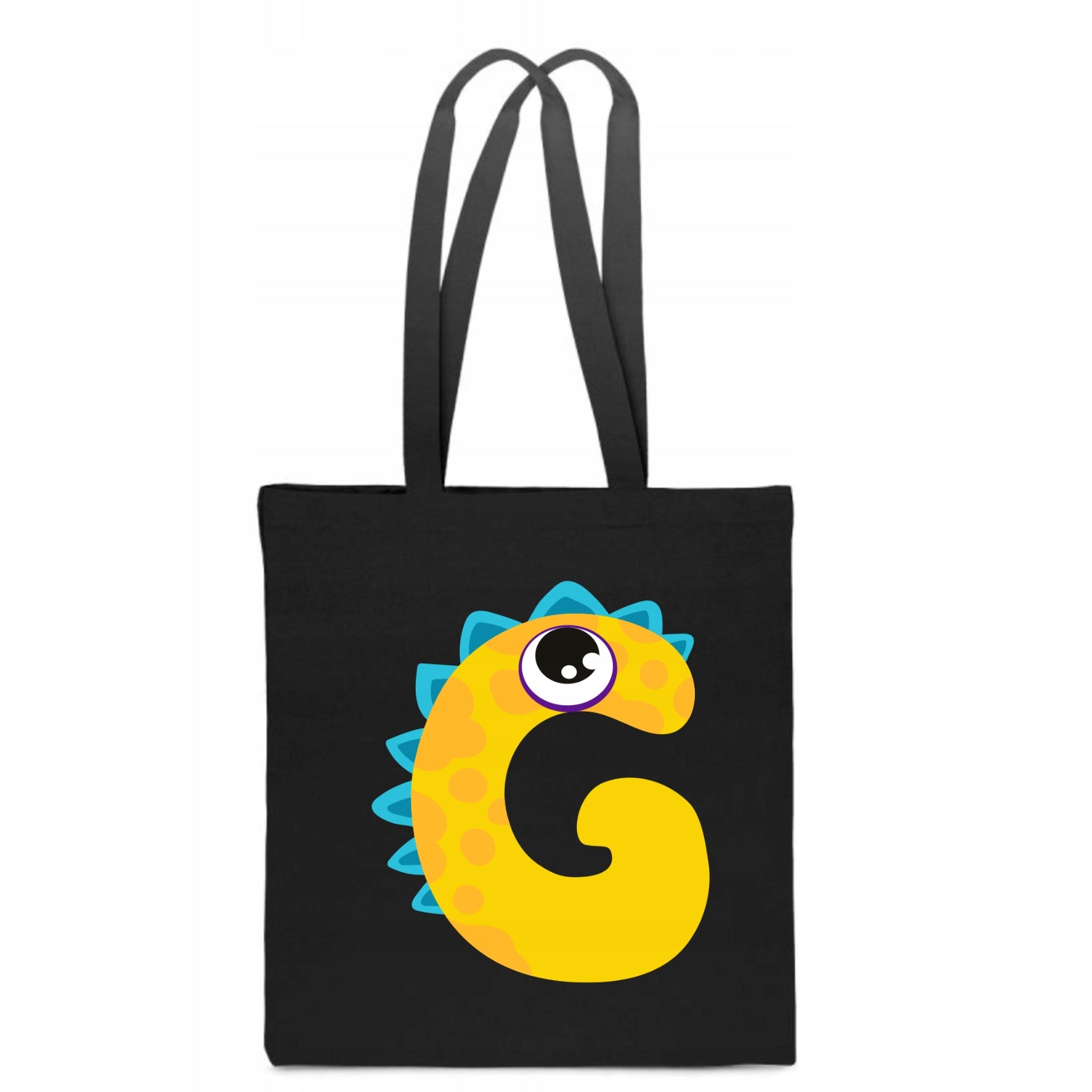 ECO BAG Black children's cotton with LETTER G child's name monster TT_501