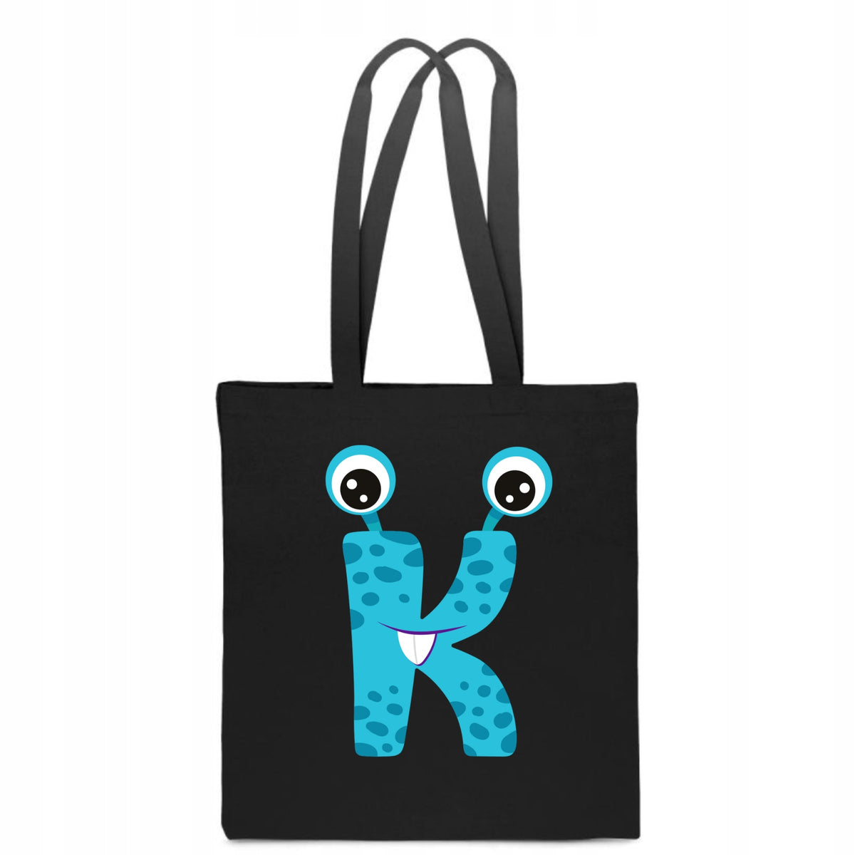 ECO BAG Black children's cotton with LETTER K baby name monster TT_505