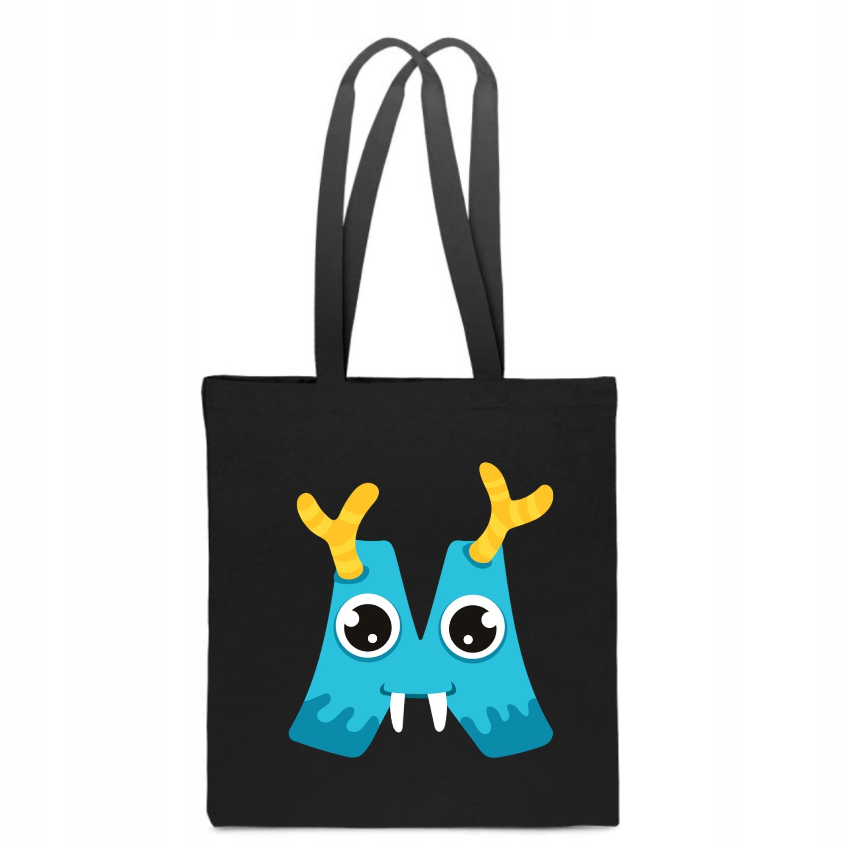 ECO BAG Black children's cotton with LETTER M baby name monster TT_507