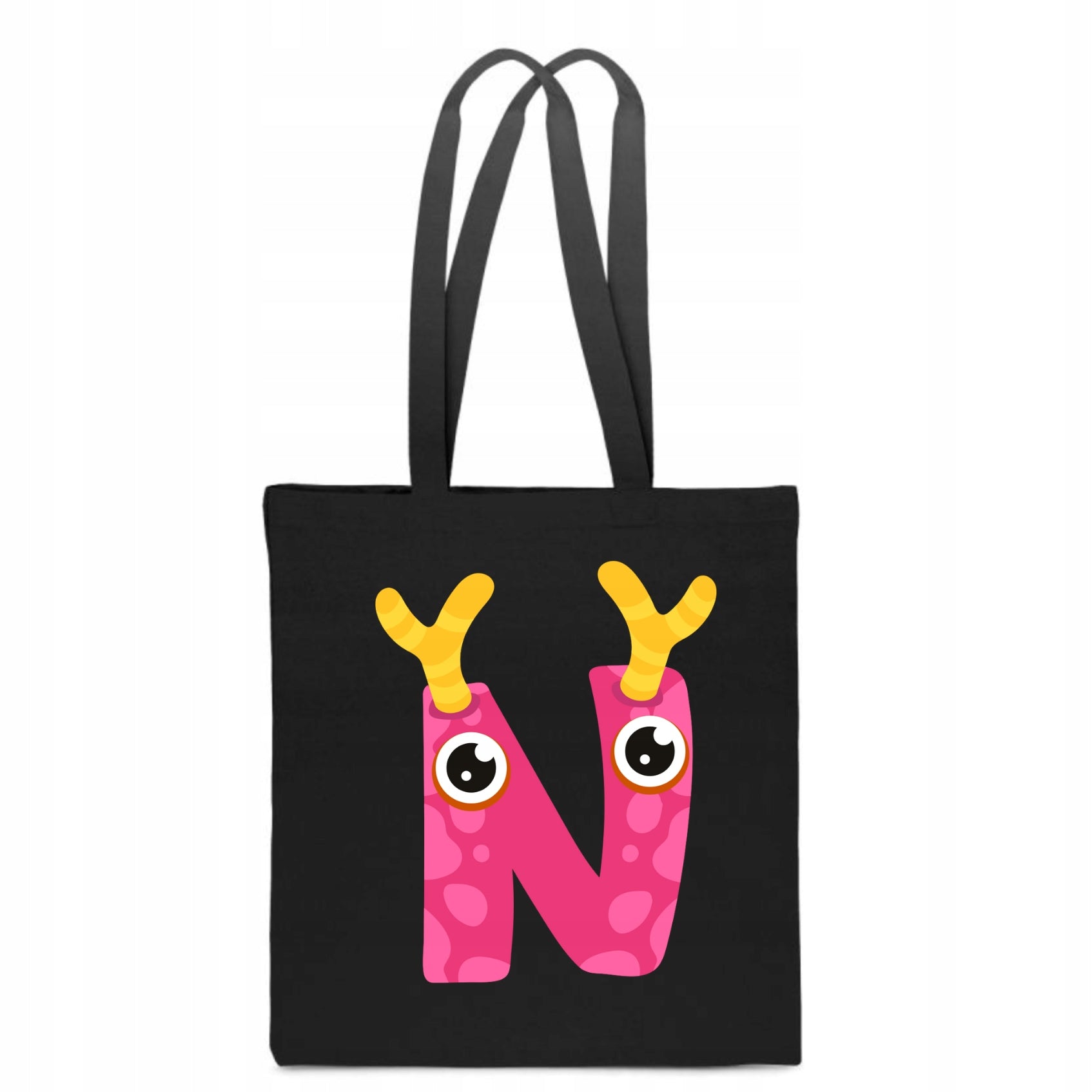 ECO BAG Black children's cotton with LETTER N baby name monster TT_508