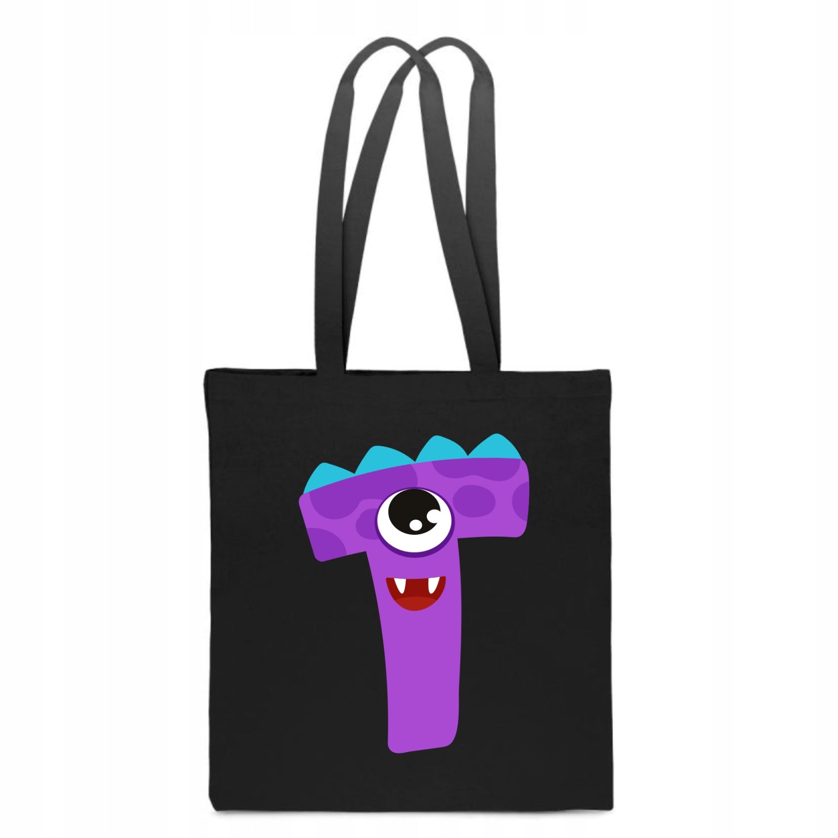 ECO BAG Black children's cotton with LETTER T baby name monster TT_515