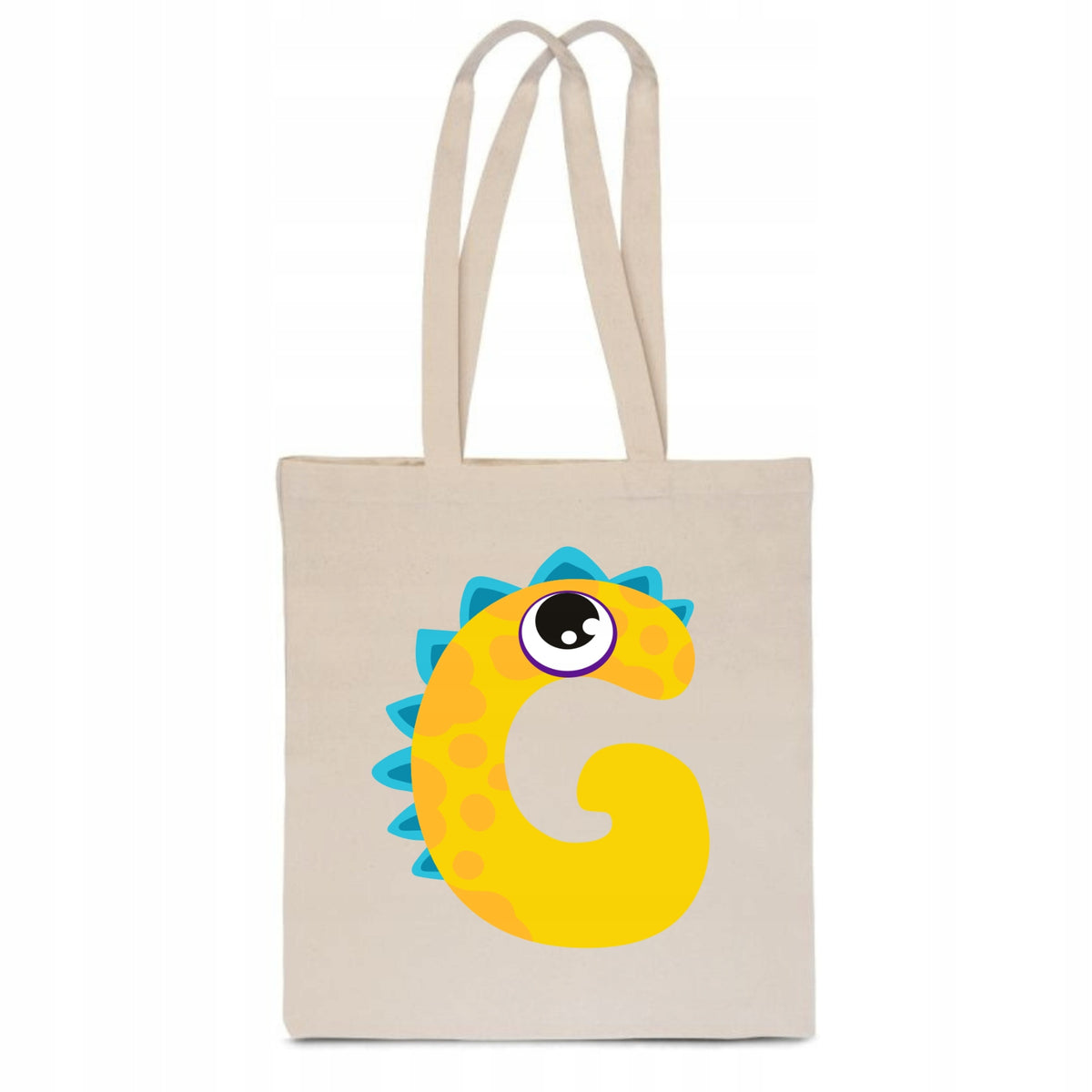 ECO BAG Cotton beige children's with LETTER G baby name monster TT_475