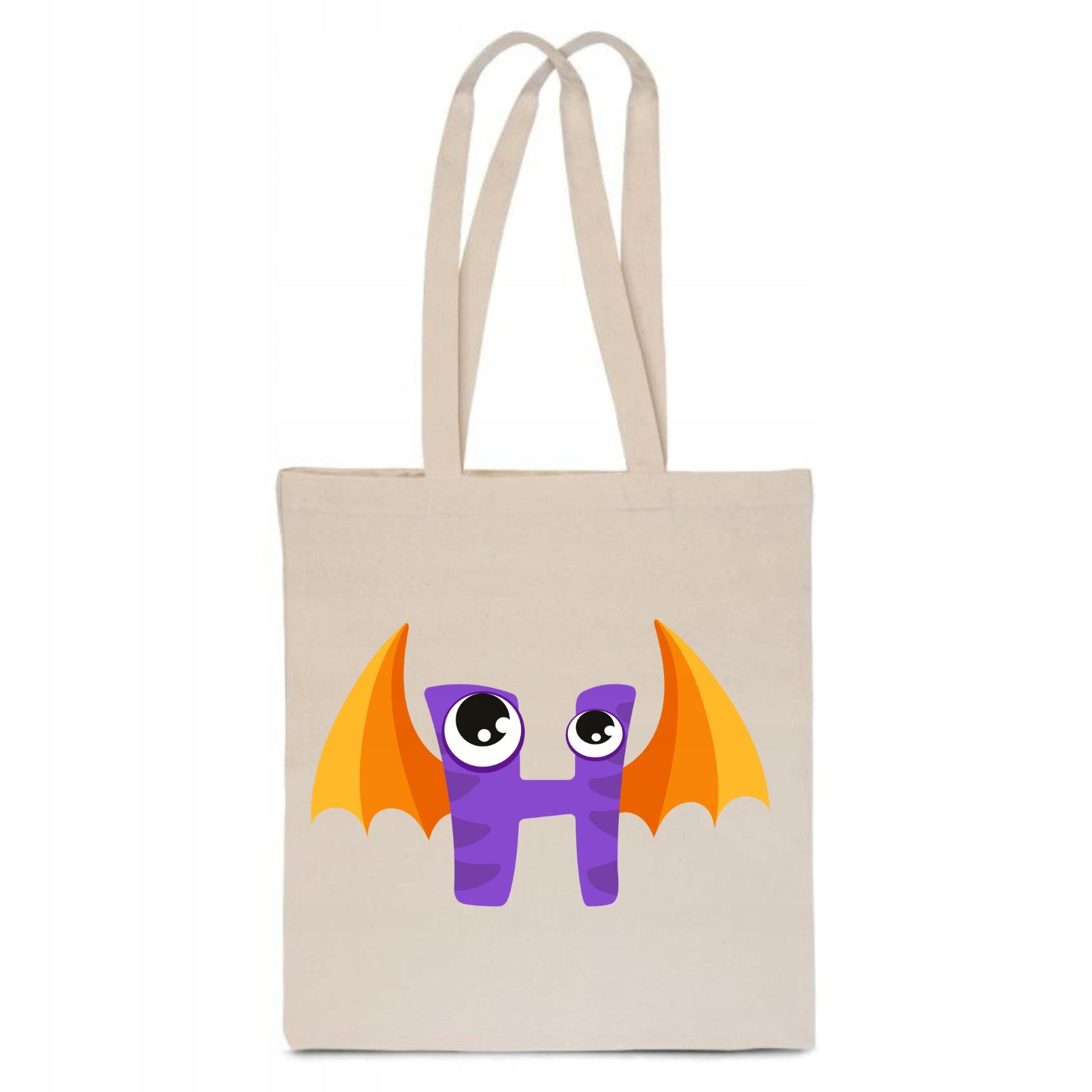 ECO BAG Cotton beige children's with LETTER H baby name monster TT_476