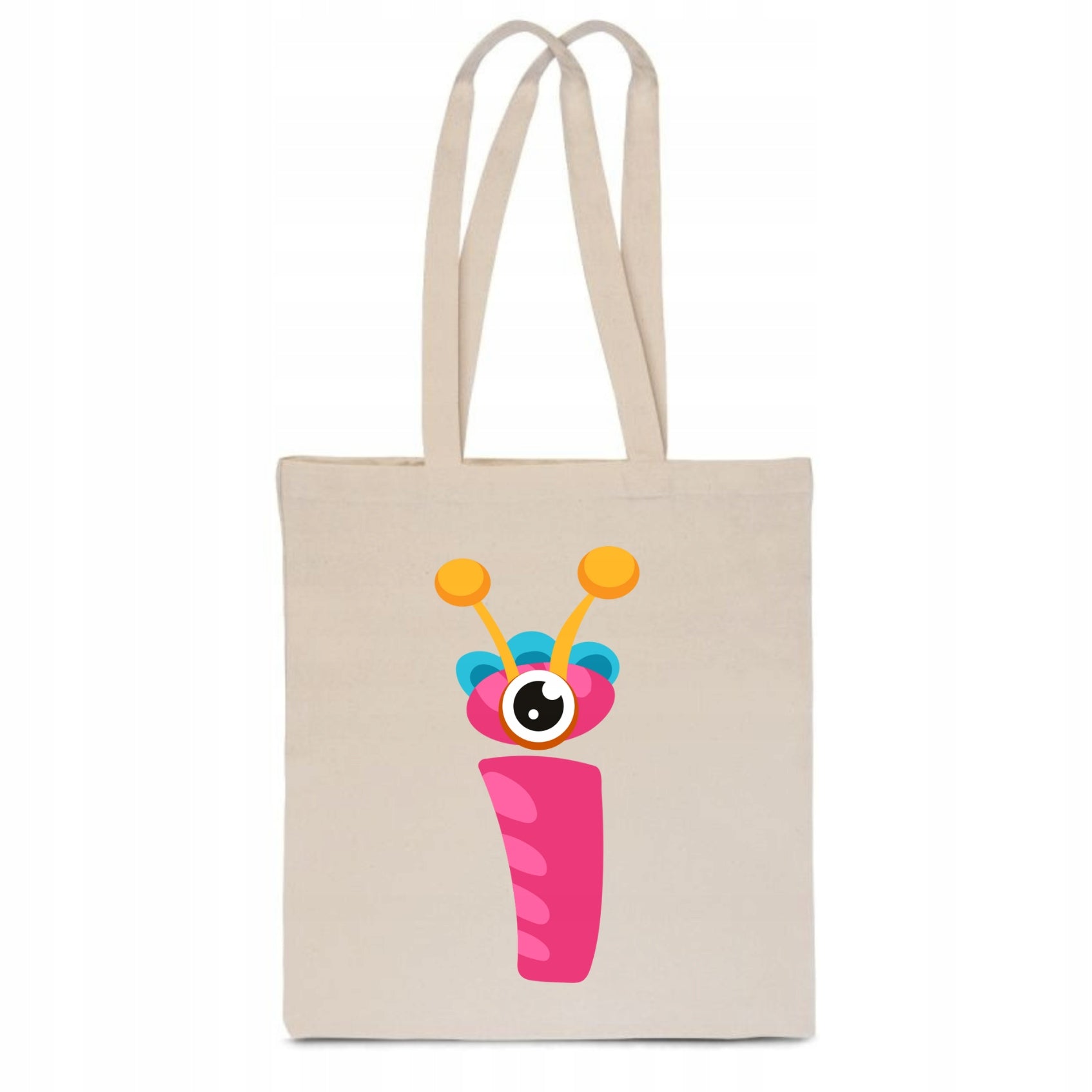 ECO BAG Cotton beige children's with LETTER I baby name monster TT_477