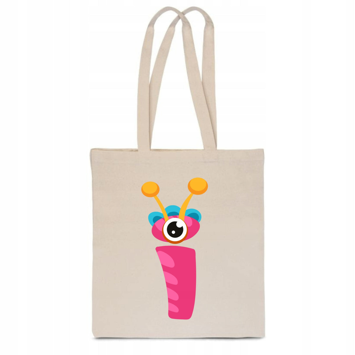 ECO BAG Cotton beige children's with LETTER I baby name monster TT_477