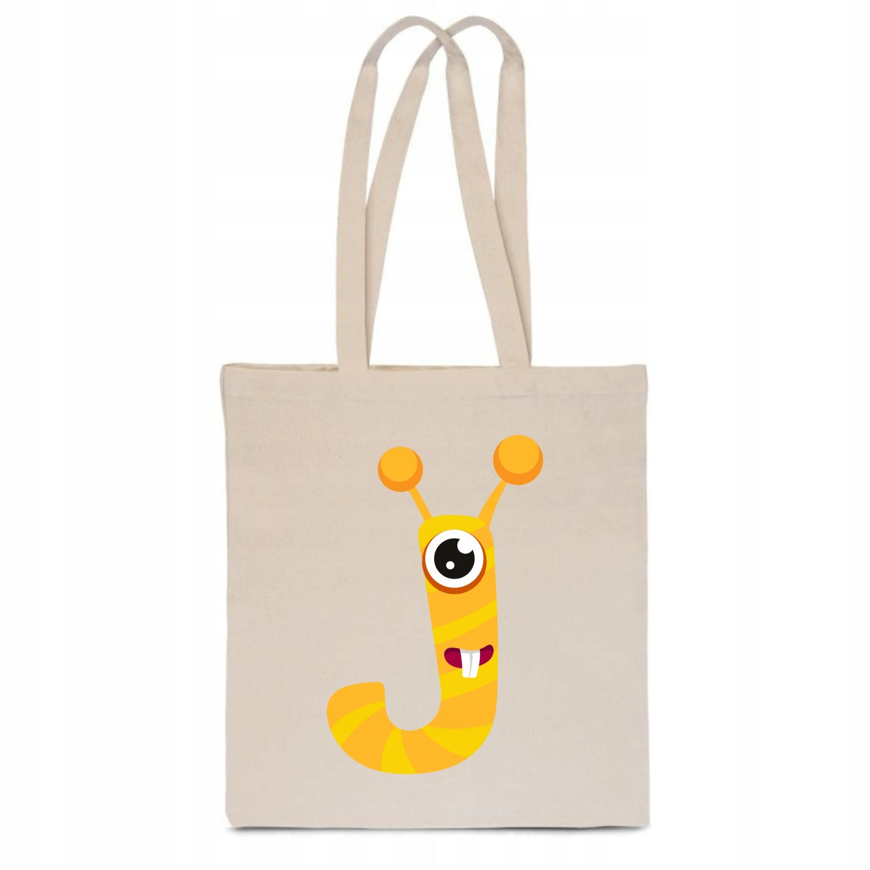 ECO BAG Cotton beige children's with LETTER J baby name monster TT_478