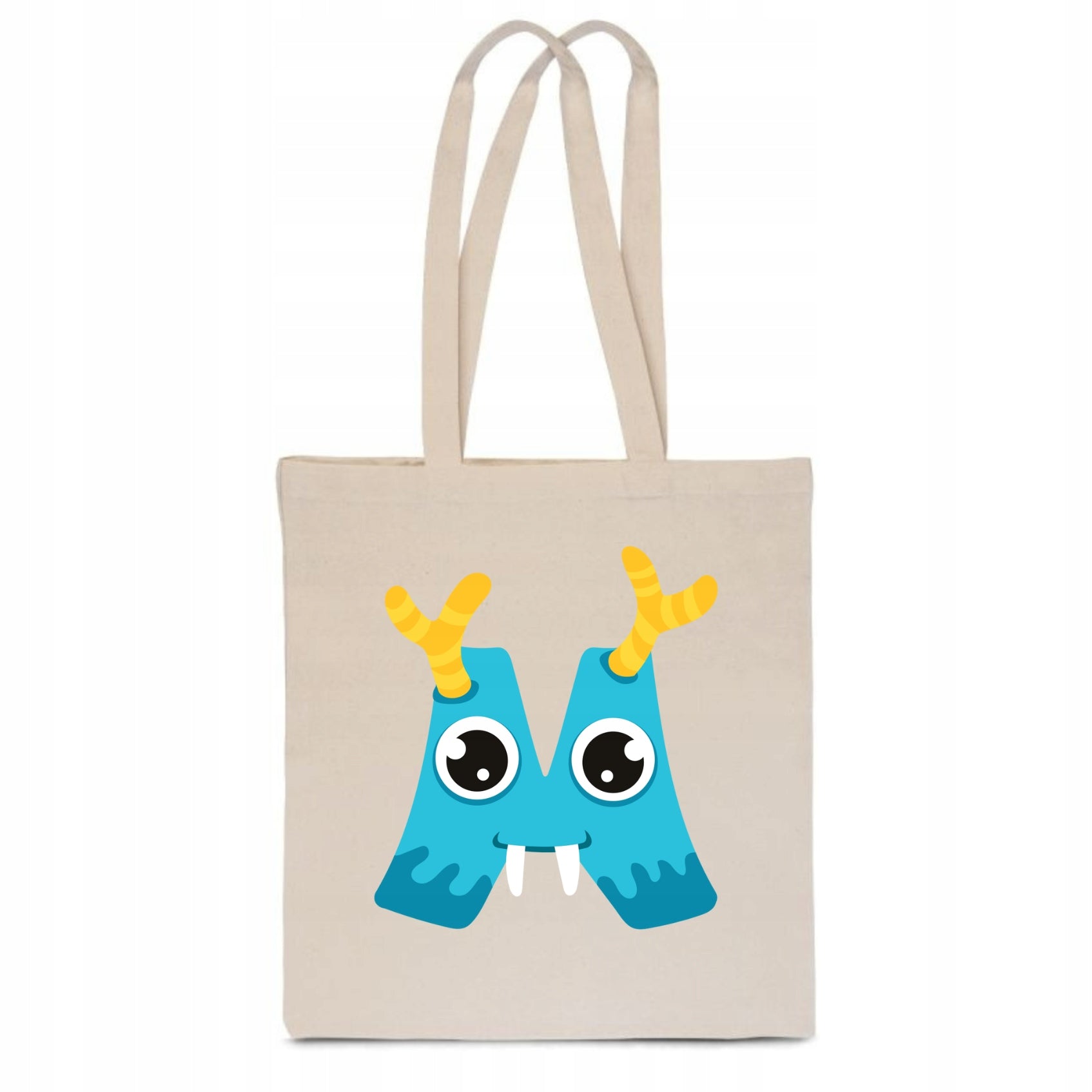 ECO BAG Cotton beige children's with LETTER M baby name monster TT_481
