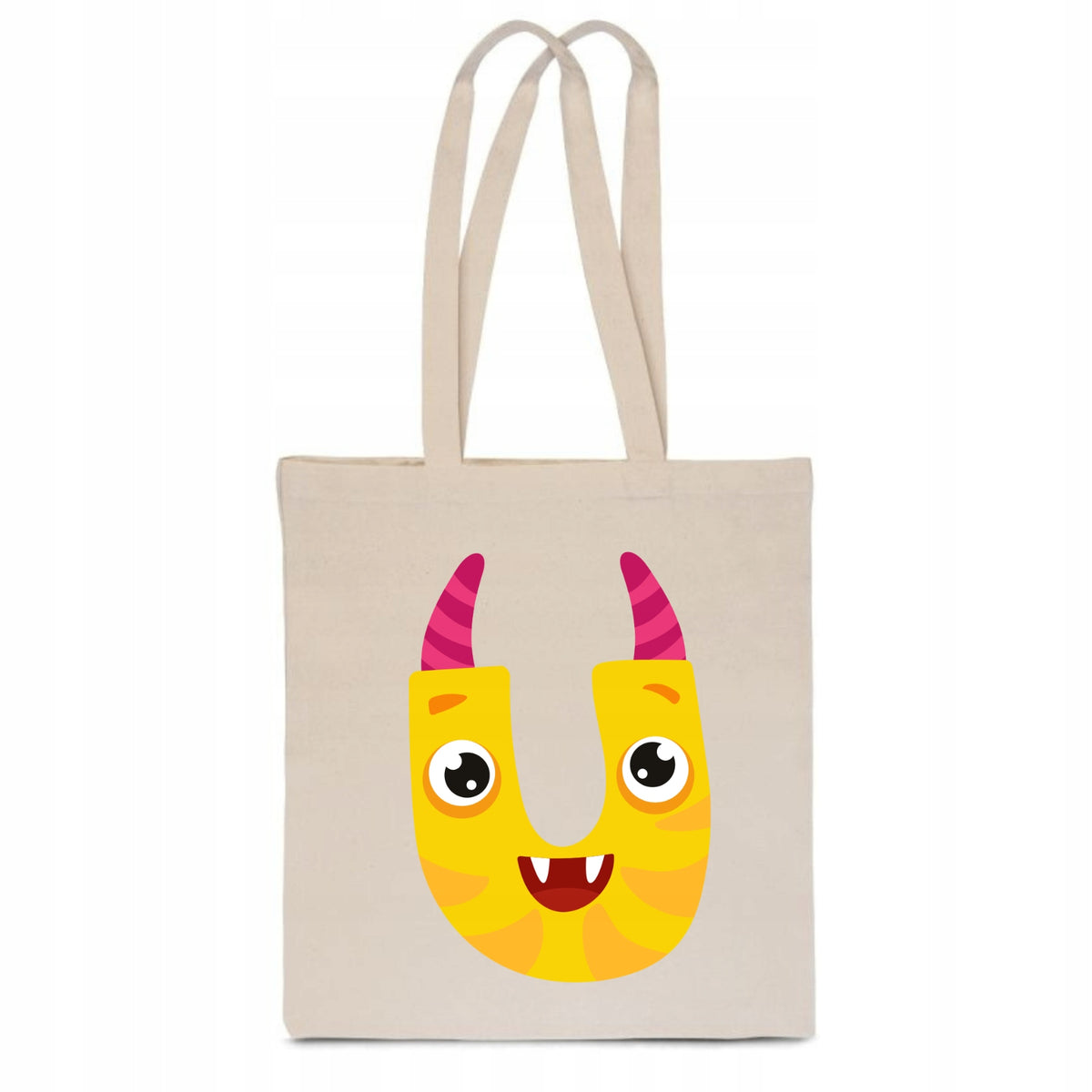ECO BAG Cotton beige children's with LETTER U baby name monster TT_489