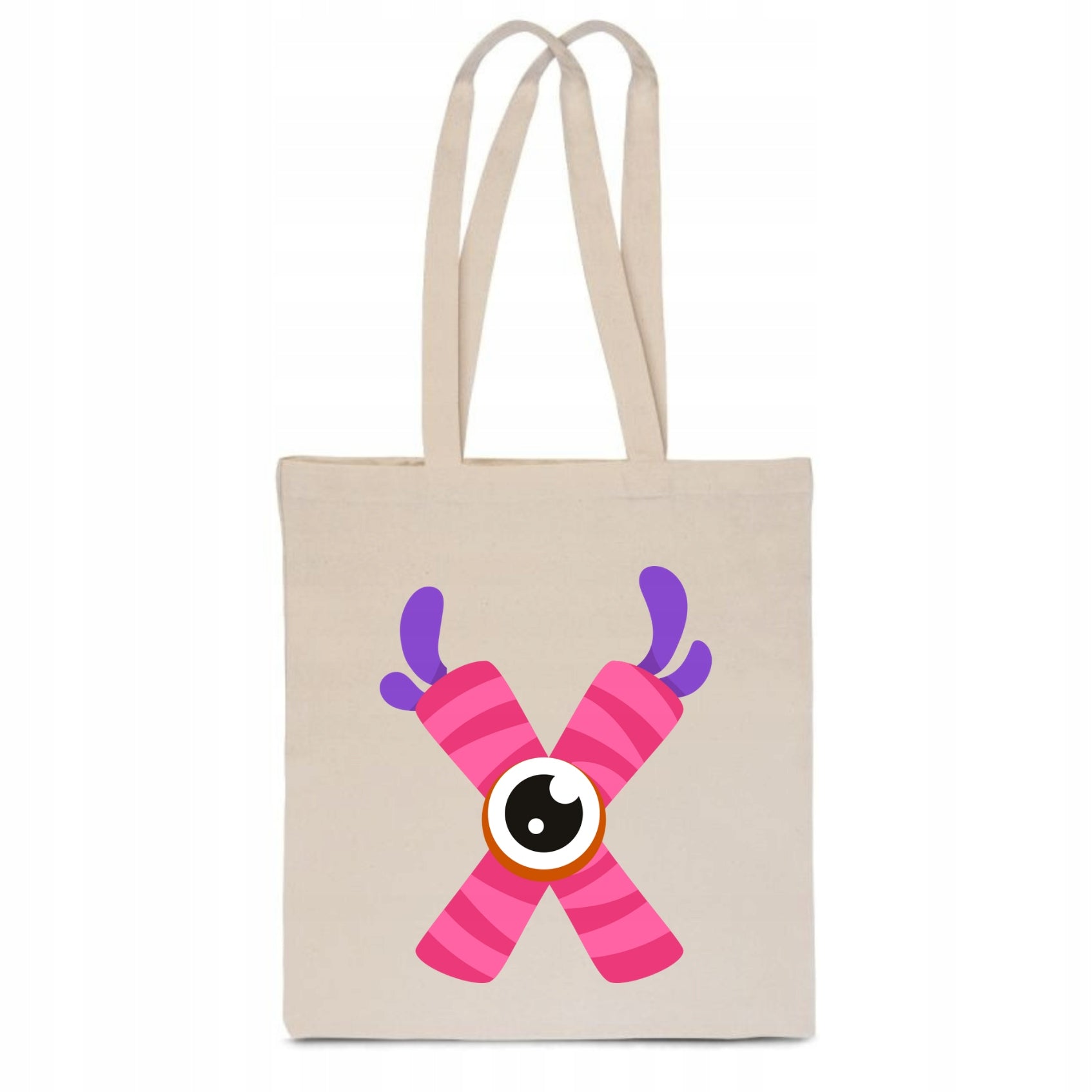 ECO BAG Cotton beige children's with LETTER X baby name monster TT_492