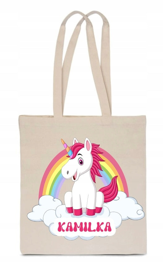 ECO BAG beige WITH ANY NAME INSCRIPTION Unicorn Rainbow TT_575_e