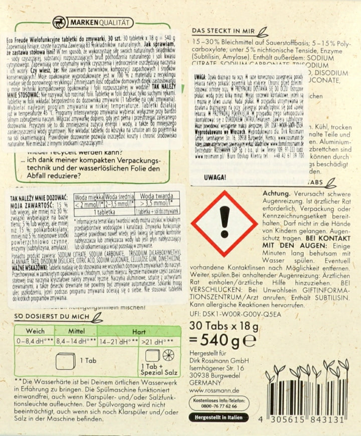 ECO FREUDE MULTIFUNCTION DISHWASHER TABLETS 30 PCS Brand Eco+
