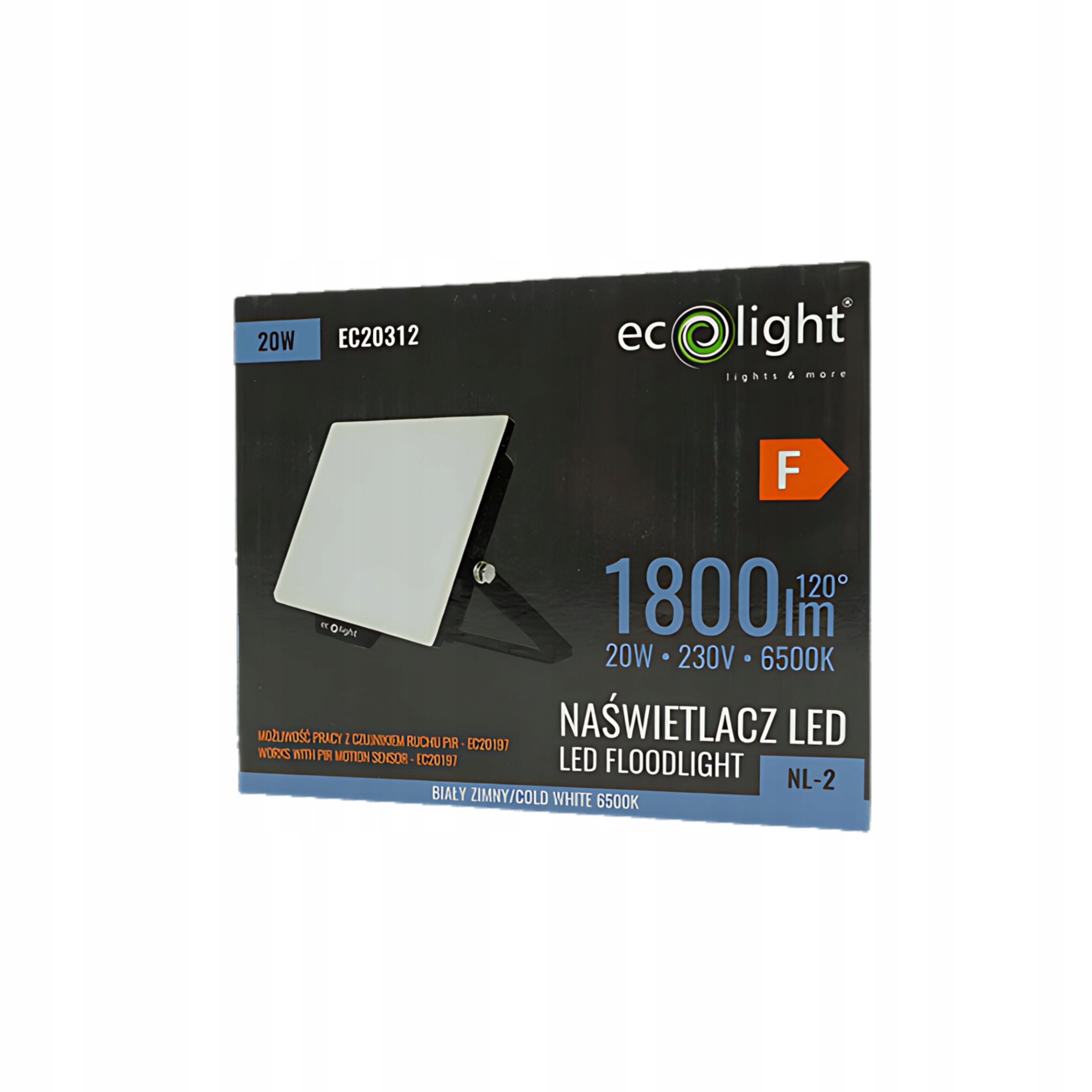ECO LIGHT HALOGEN LED FLOODLIGHT 20W 6500K WITH MOTION SENSOR MOUNTING OPTION Brand Ecolight