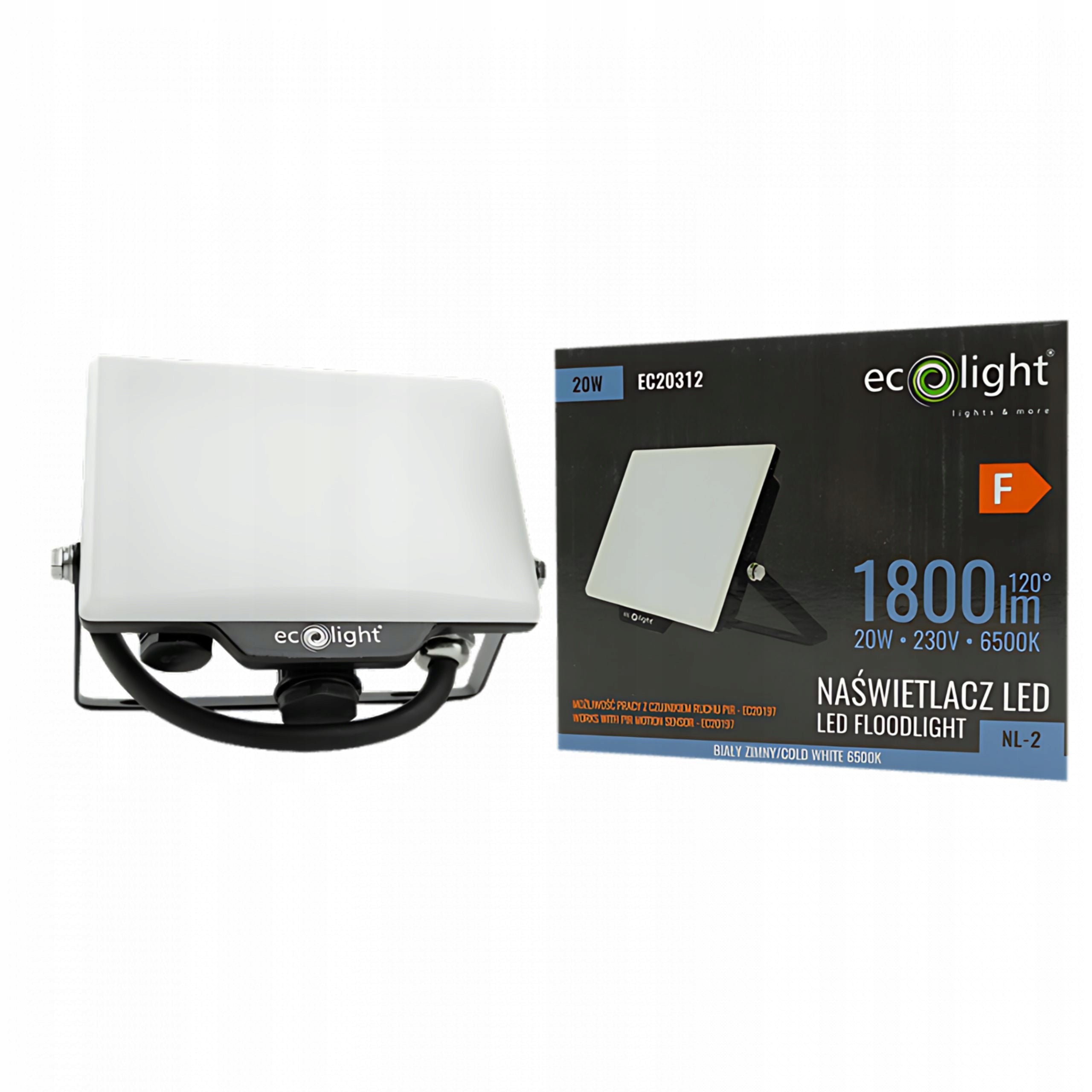 ECO LIGHT HALOGEN LED FLOODLIGHT 20W 6500K WITH MOTION SENSOR MOUNTING OPTION