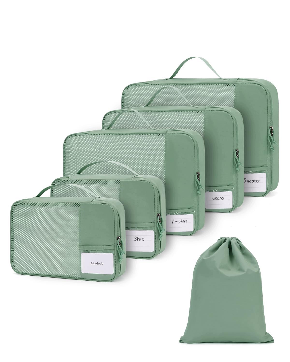 ECOHUB Travel Organizer 6-Piece Luggage Cover Set Green