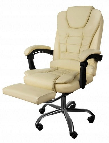 ECOLEATHER SWIVEL OFFICE CHAIR WITH FOOTREST CREAM