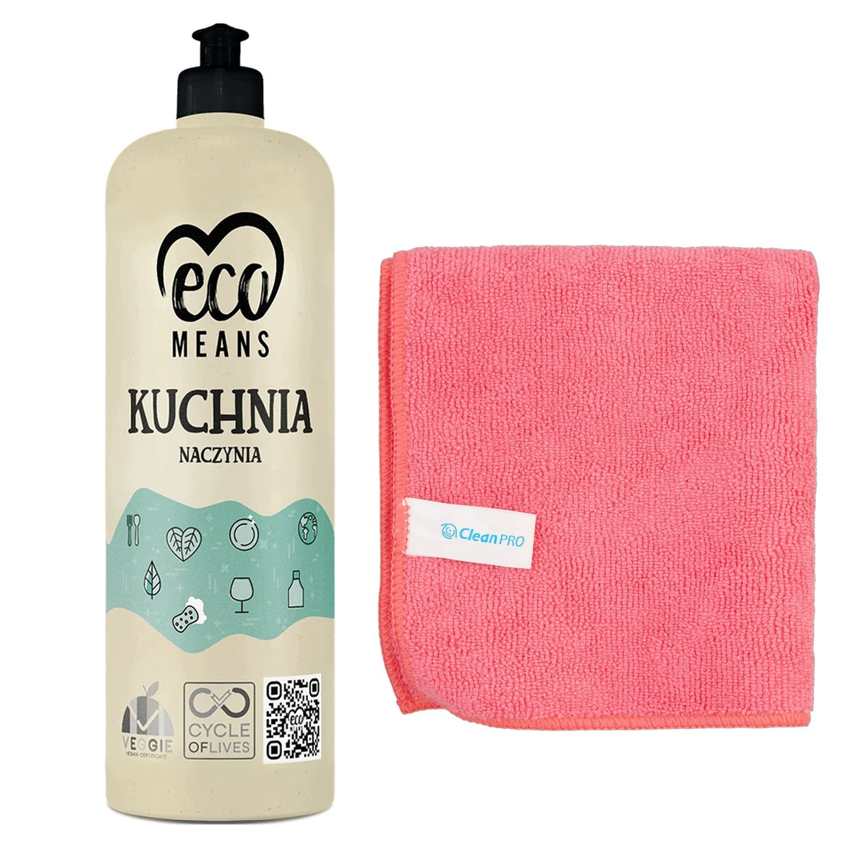 ECOMEANS Kitchen Dishwashing Liquid 950ml+ Microphase Cloth 32x32cm
