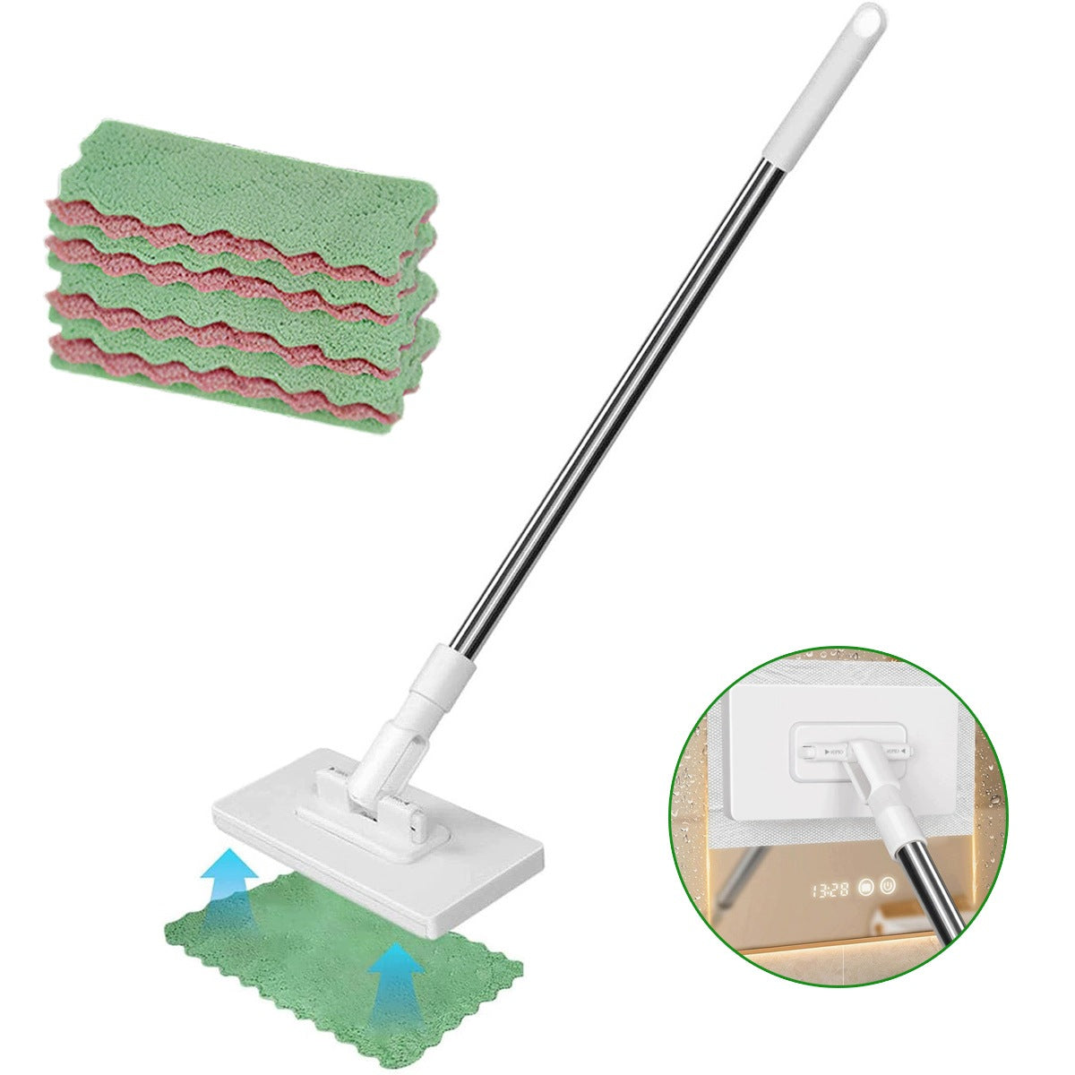 EFFICIENT CLEANING MOP, 100CM HANDLE, WET AND DRY stainless steel