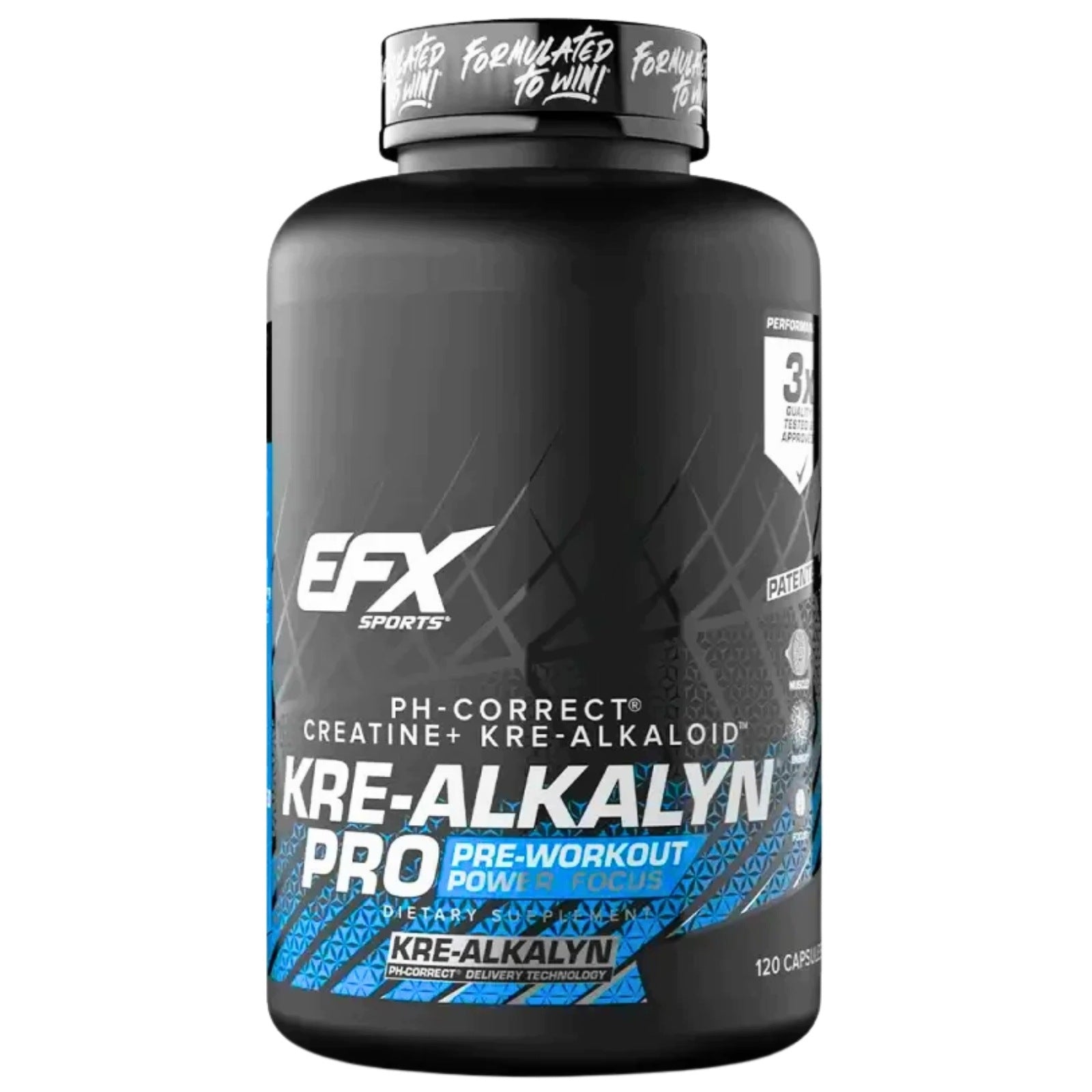 EFX Sports Kre-Alkalyn 120 capsules CREATINE BUFFERED KRE ALKALOID PRE Packaging status original