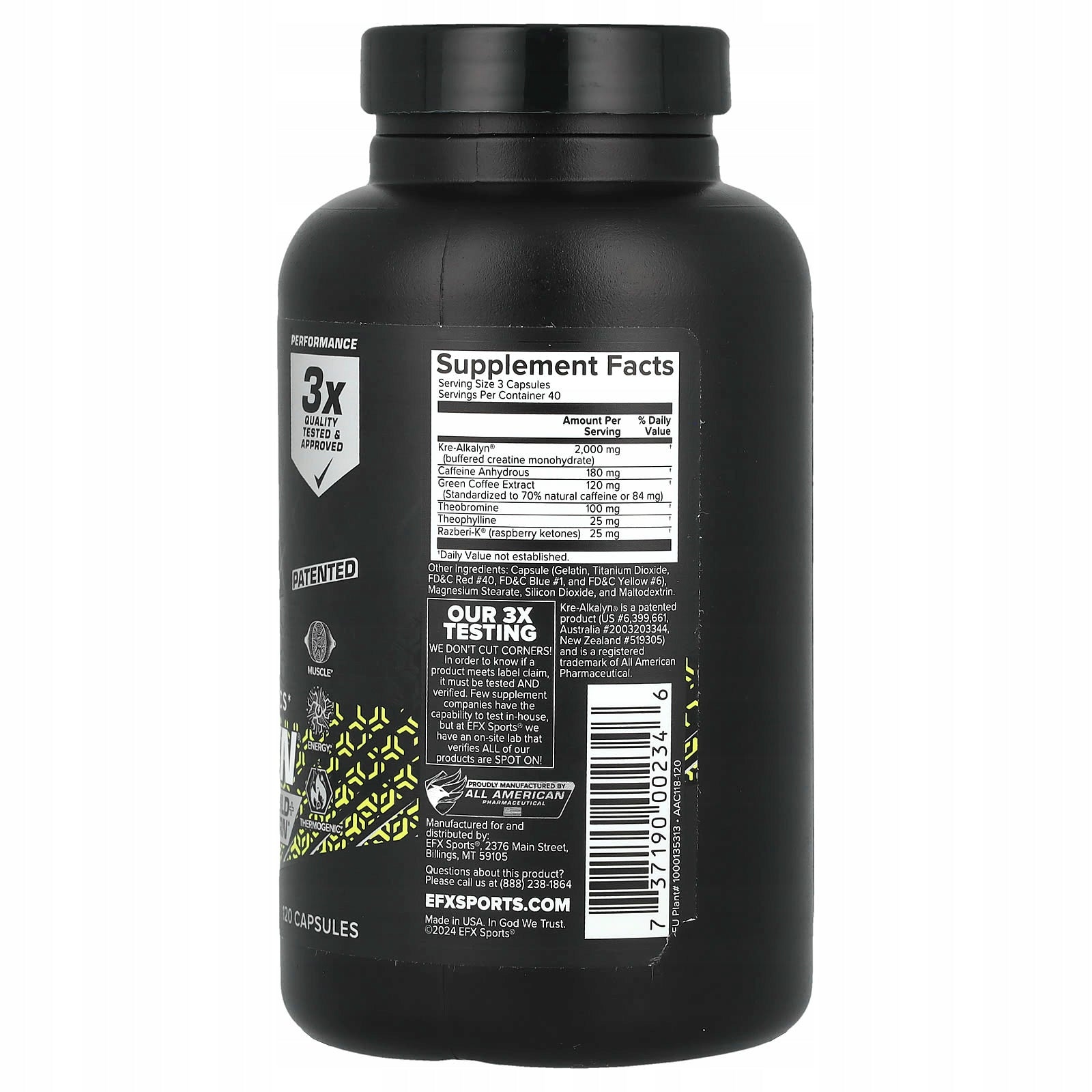 EFX Sports, Kre-Alkalyn Hardcore, 120 capsules Expiration date at least 3 months from the date of purchase