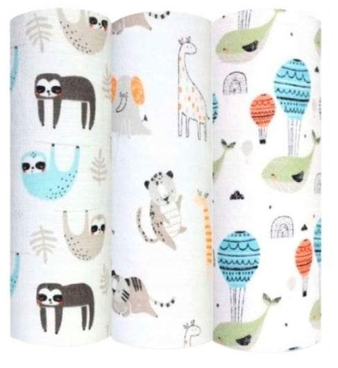 EGA Set of 3x Tetra Diaper 70x80 cm Pattern Sloth Whale