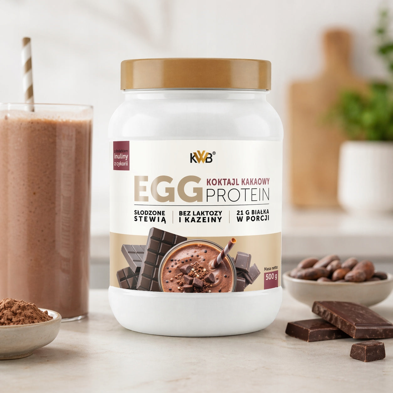 EGG Protein KWB EGG PROTEIN 500g with Cocoa Flavour Sweetened with Stevia Packaging status original