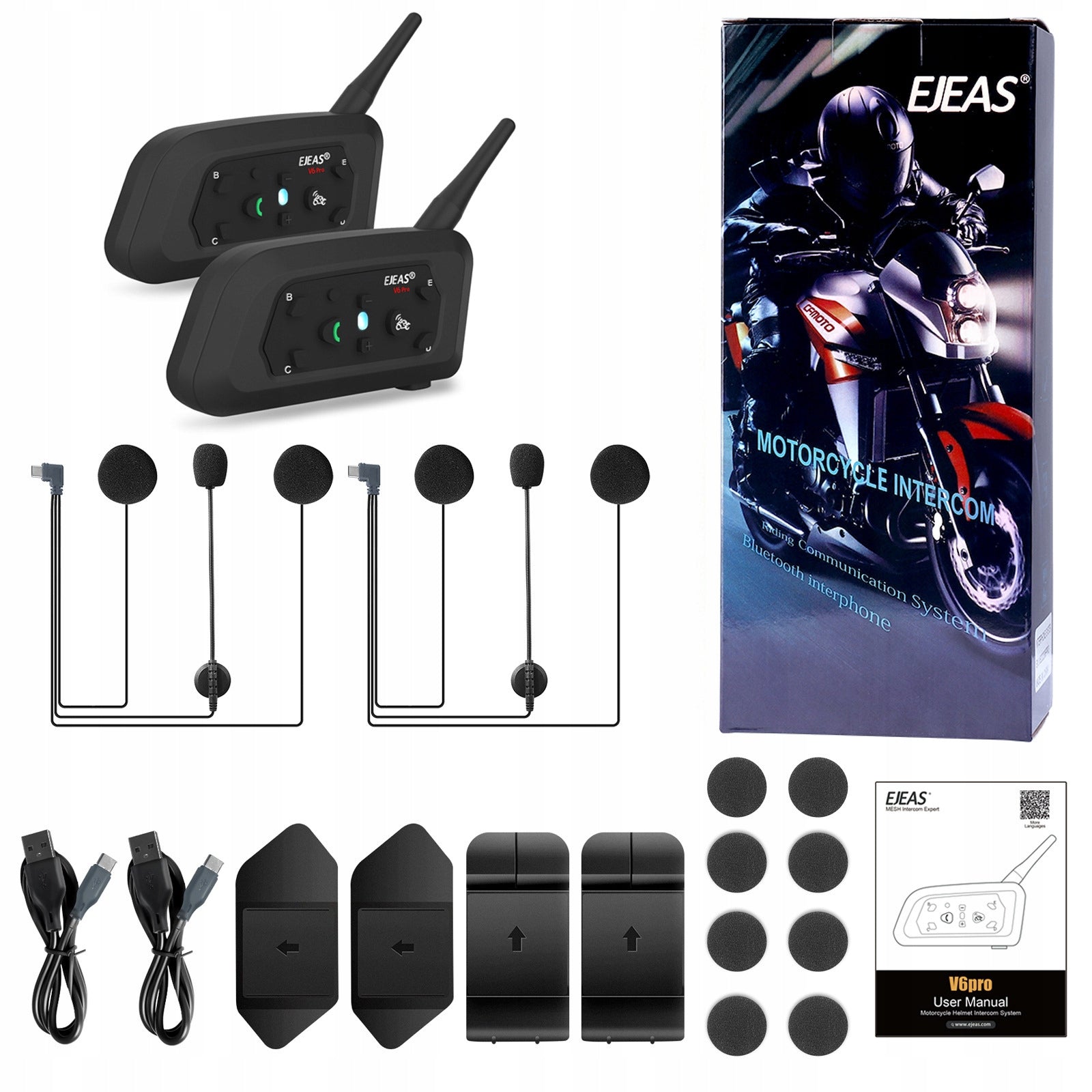 EJEAS V6 PRO 1200M MOTORCYCLE HELMET 2 SETS