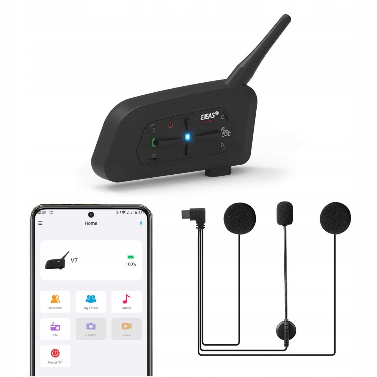 EJEAS V7 INTERCOM 800m MOTORCYCLE MOTOR BLUETOOTH 7 HELMET USERS APP