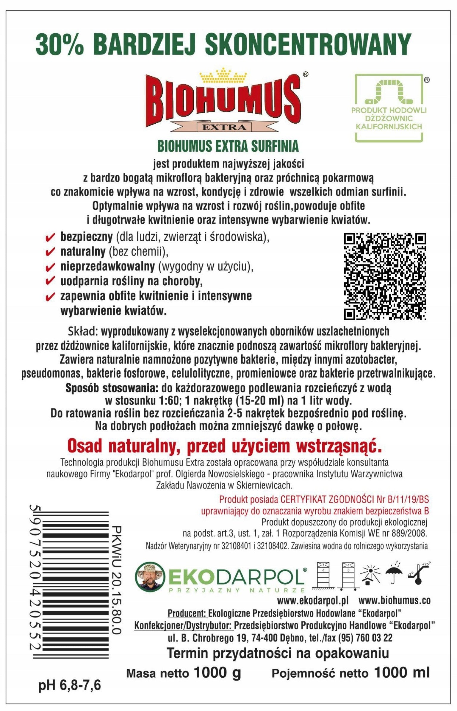 EKODARPOL BIOHUMUS EXTRA SURFINIA , surfinii fertilizer 1L Packaging status original