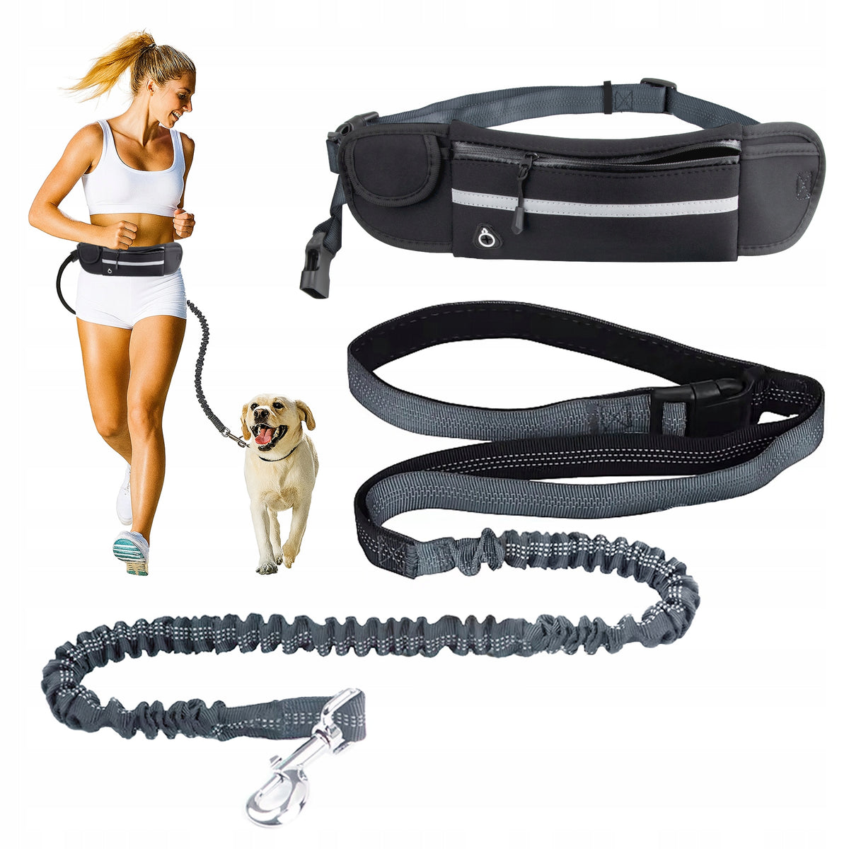 ELASTIC DOG LEASH WITH SHOCK ABSORBER AND HIP BELT FOR RUNNING