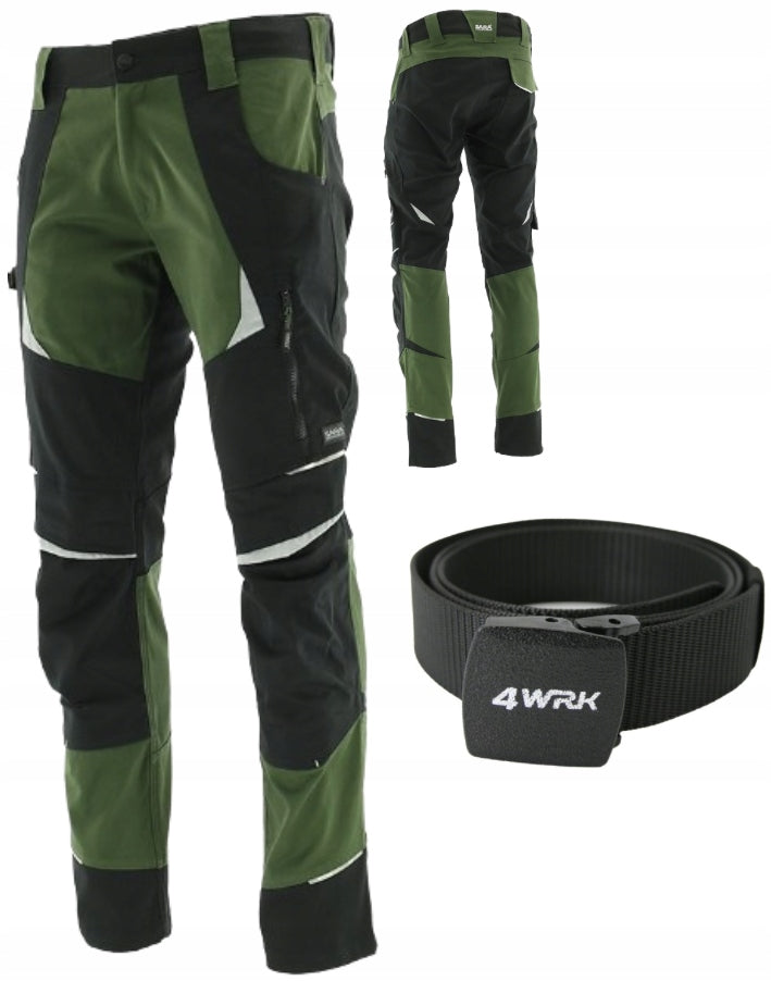 ELASTIC WORK trousers stretch SPANDEX bhp KHAKI + belt COTTONFLEX 50