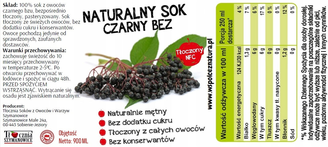 ELDERBERRY Juice 100% NFC BLACK WITHOUT 900ml Manufacturer code 29051974