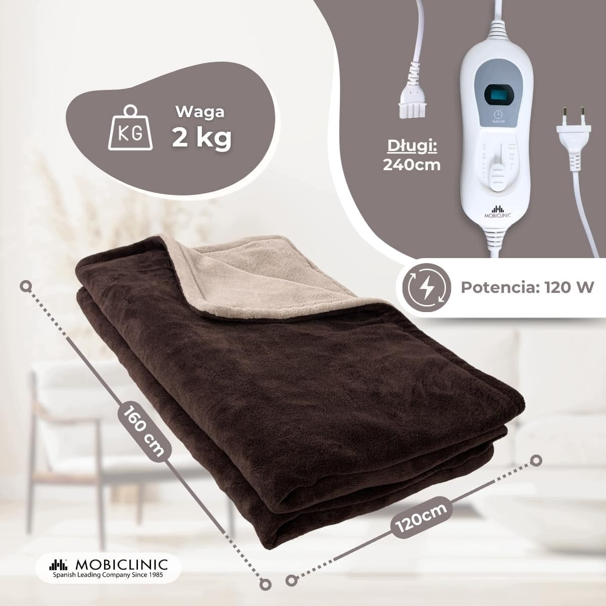 ELECTRIC BLANKET 160X120 CM, 120W, 3 HEAT LEVELS, REMOTE CONTROL, WASHING 30°C Medical device yes
