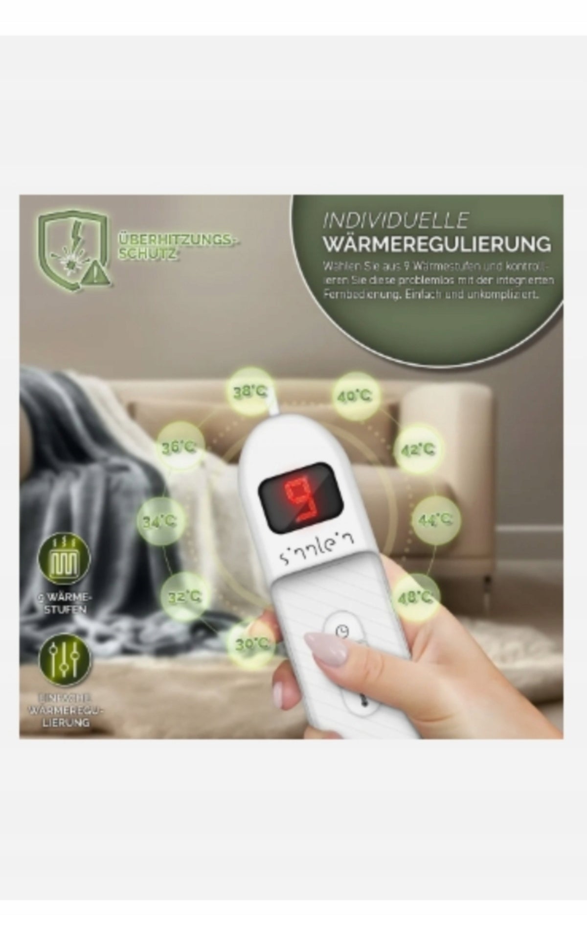 ELECTRIC BLANKET 160x120 CM PLUSH LIGHT GREY 9 LEVELS OF HEATING Manufacturer code WHD044