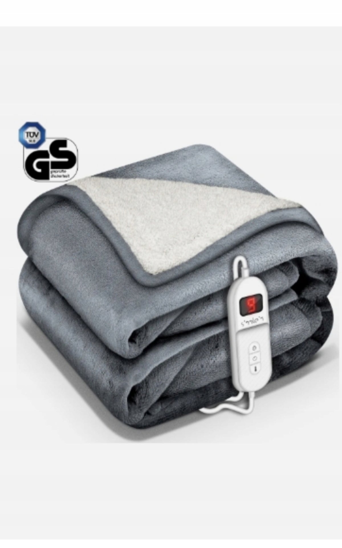 ELECTRIC BLANKET 160x120 CM PLUSH LIGHT GREY 9 LEVELS OF HEATING