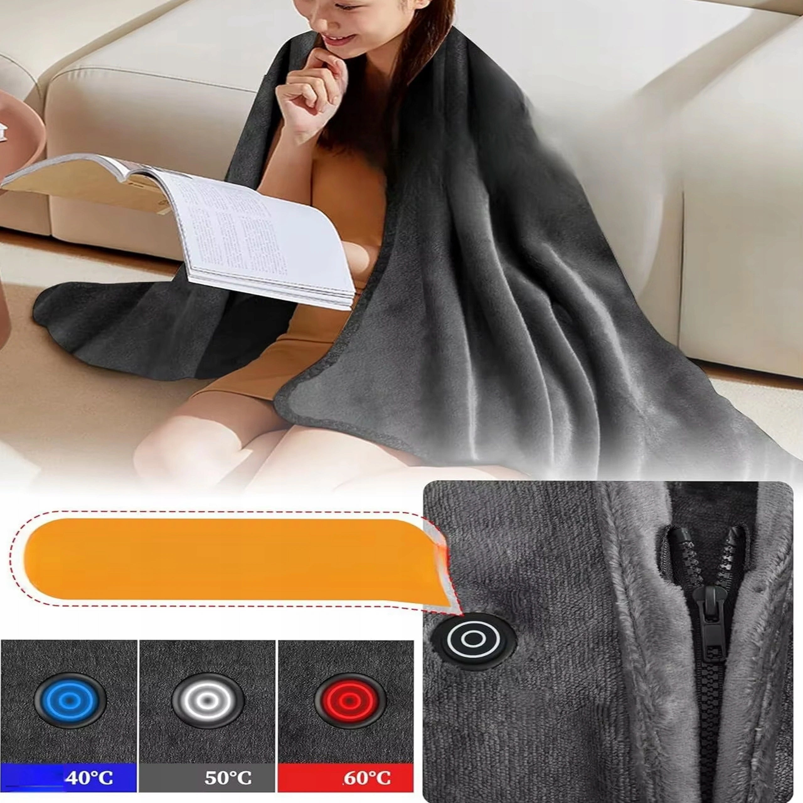 ELECTRIC BLANKET WIRELESS TO USB POWER BANK 3 LEVELS OF HEATING SOFT Medical device type accessories for a medical device or a product without an intended medical purpose