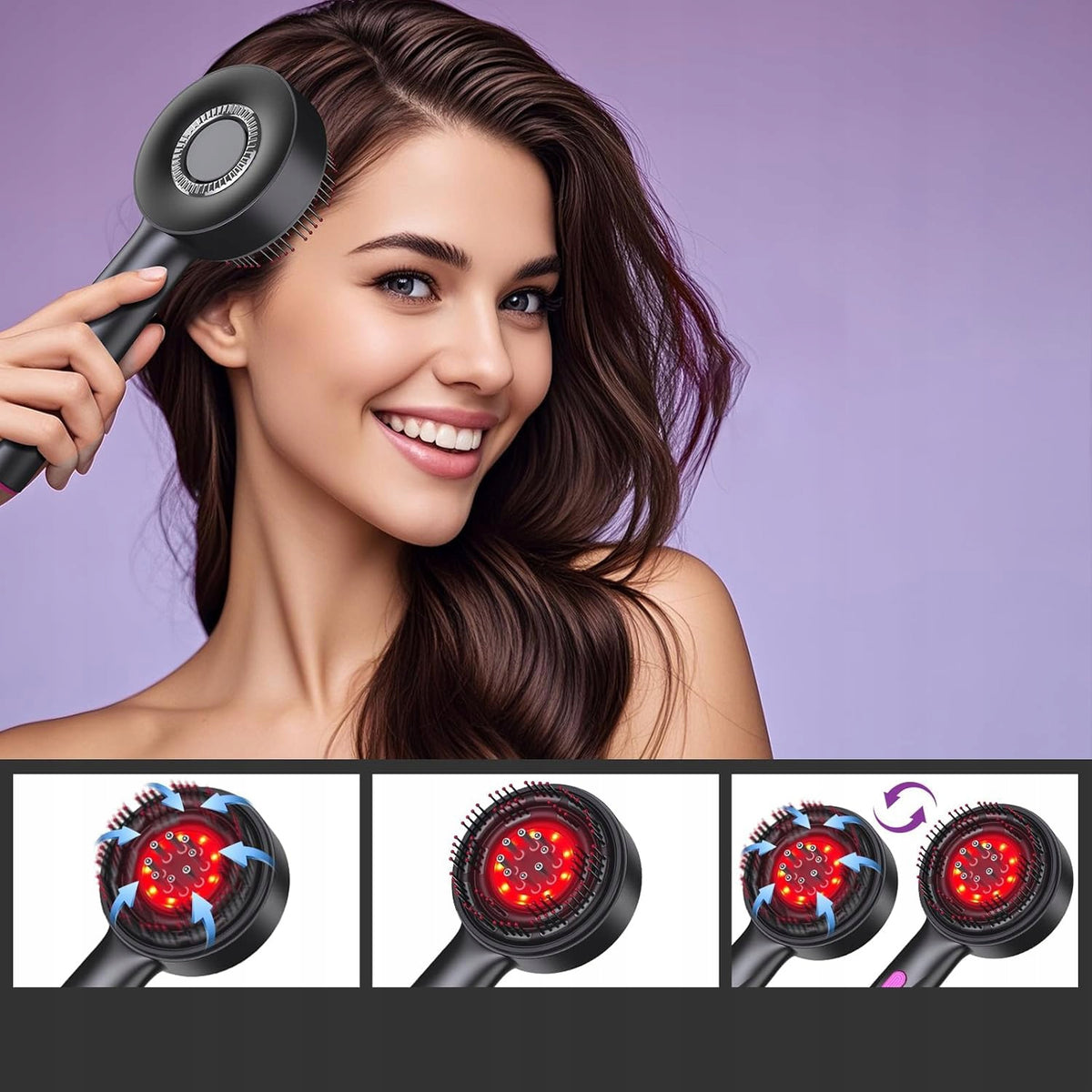 ELECTRIC BRUSH MASSAGE COMB WITH INFRARED AND APPLICATOR Manufacturer code 3 tryby inteligentnego wyłączania
