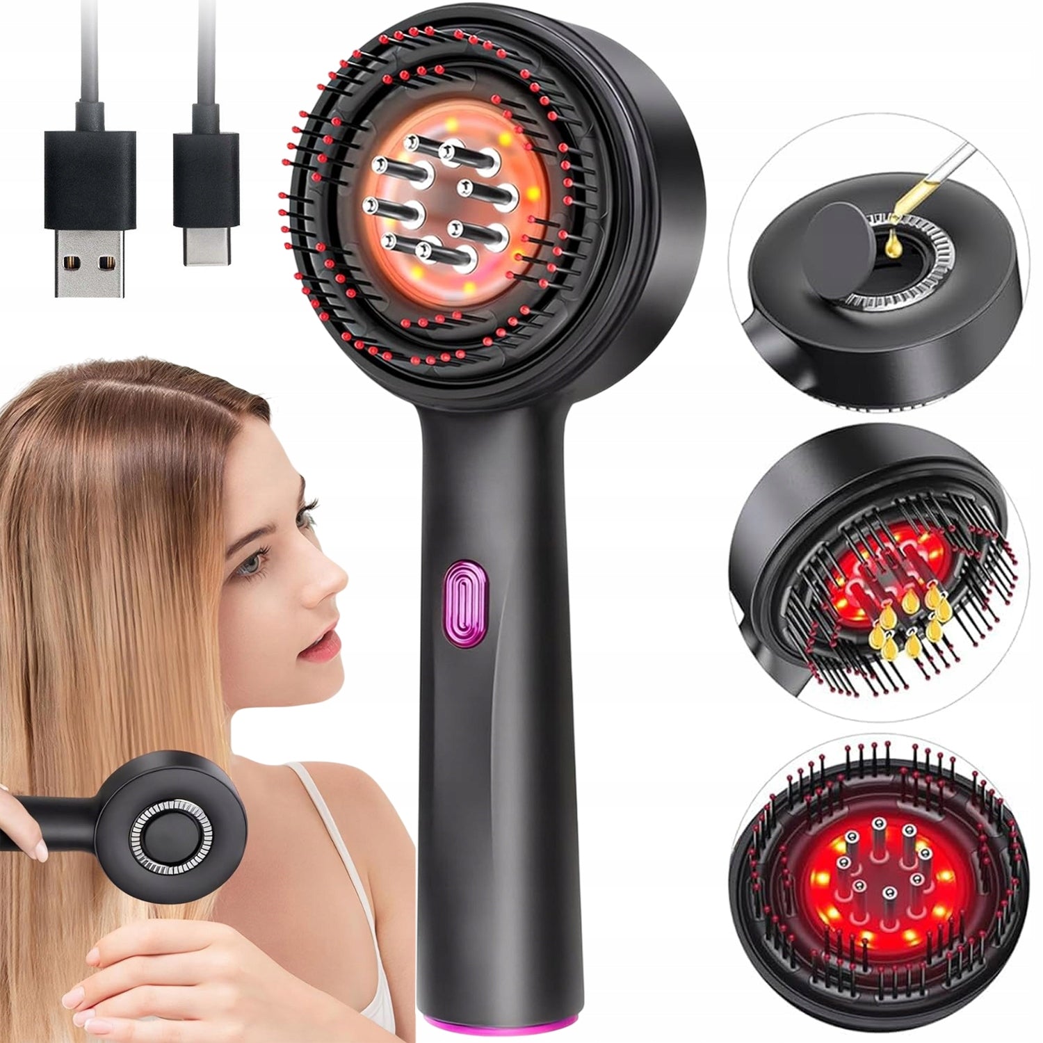 ELECTRIC BRUSH MASSAGE COMB WITH INFRARED AND APPLICATOR
