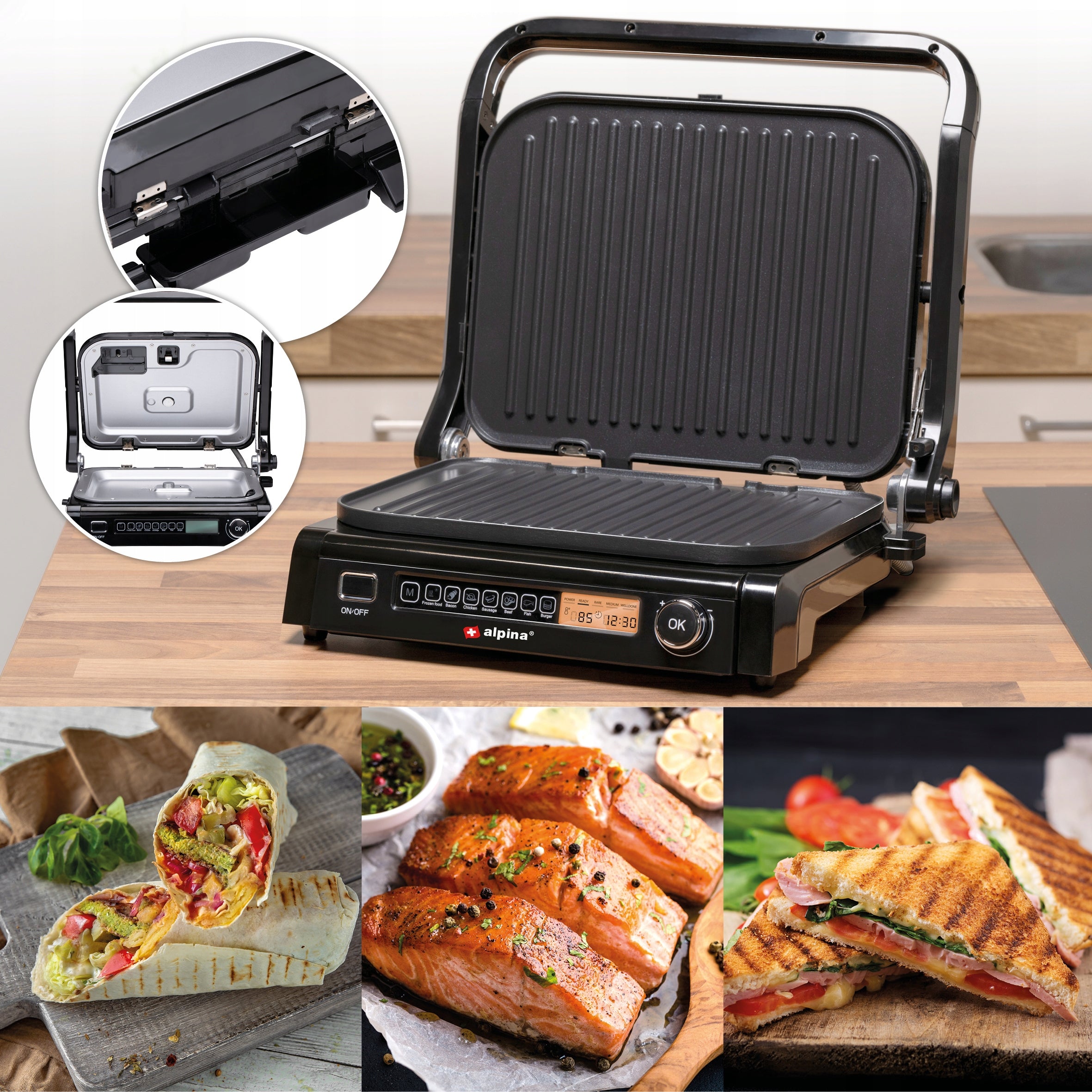 ELECTRIC CONTACT GRILL 2100W PANINI FOLDING 180° 7 PROGRAMS Power rating 2100 W