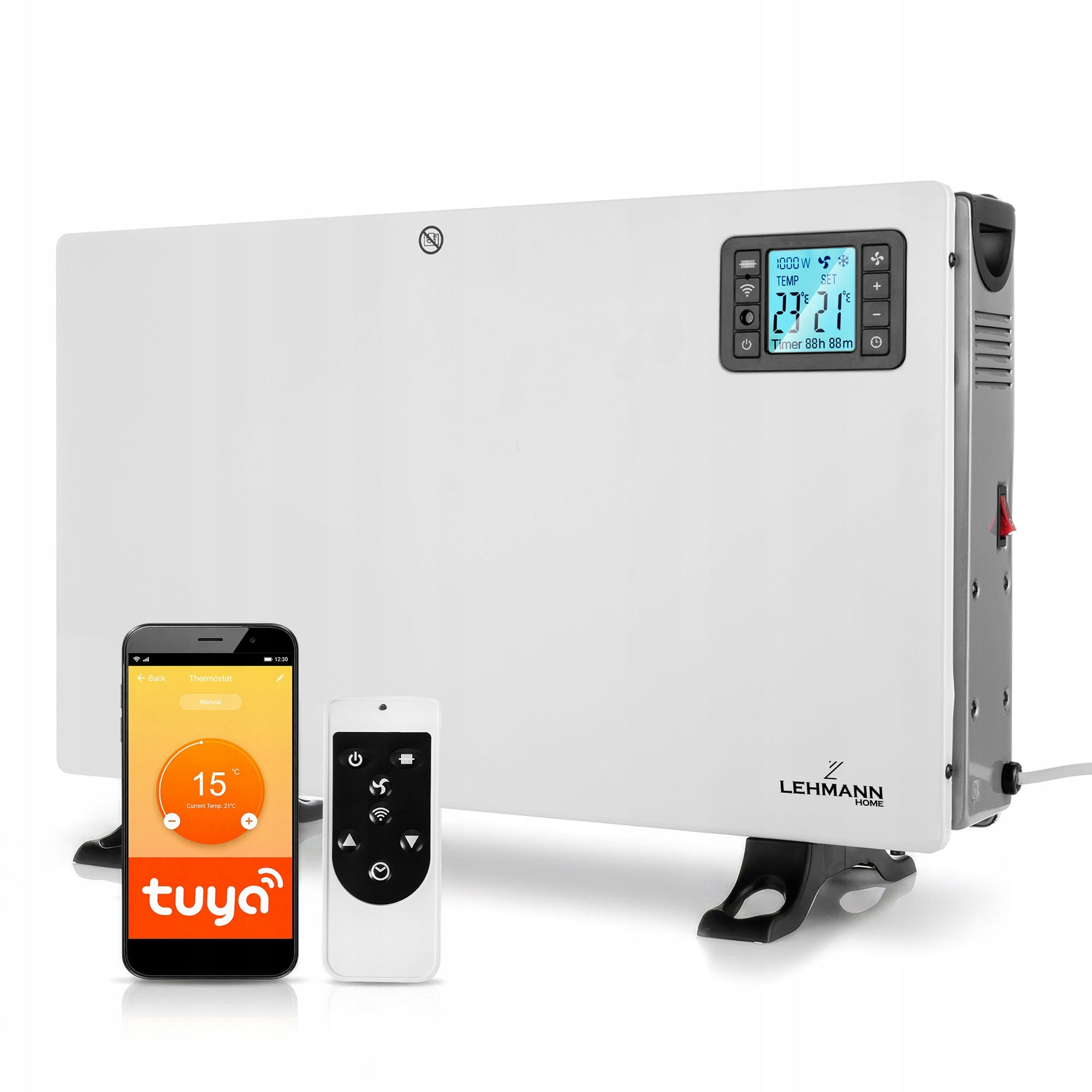 ELECTRIC CONVECTOR HEATER ENERGY-EFFICIENT WI-FI REMOTE CONTROL TIMER LED 2000W